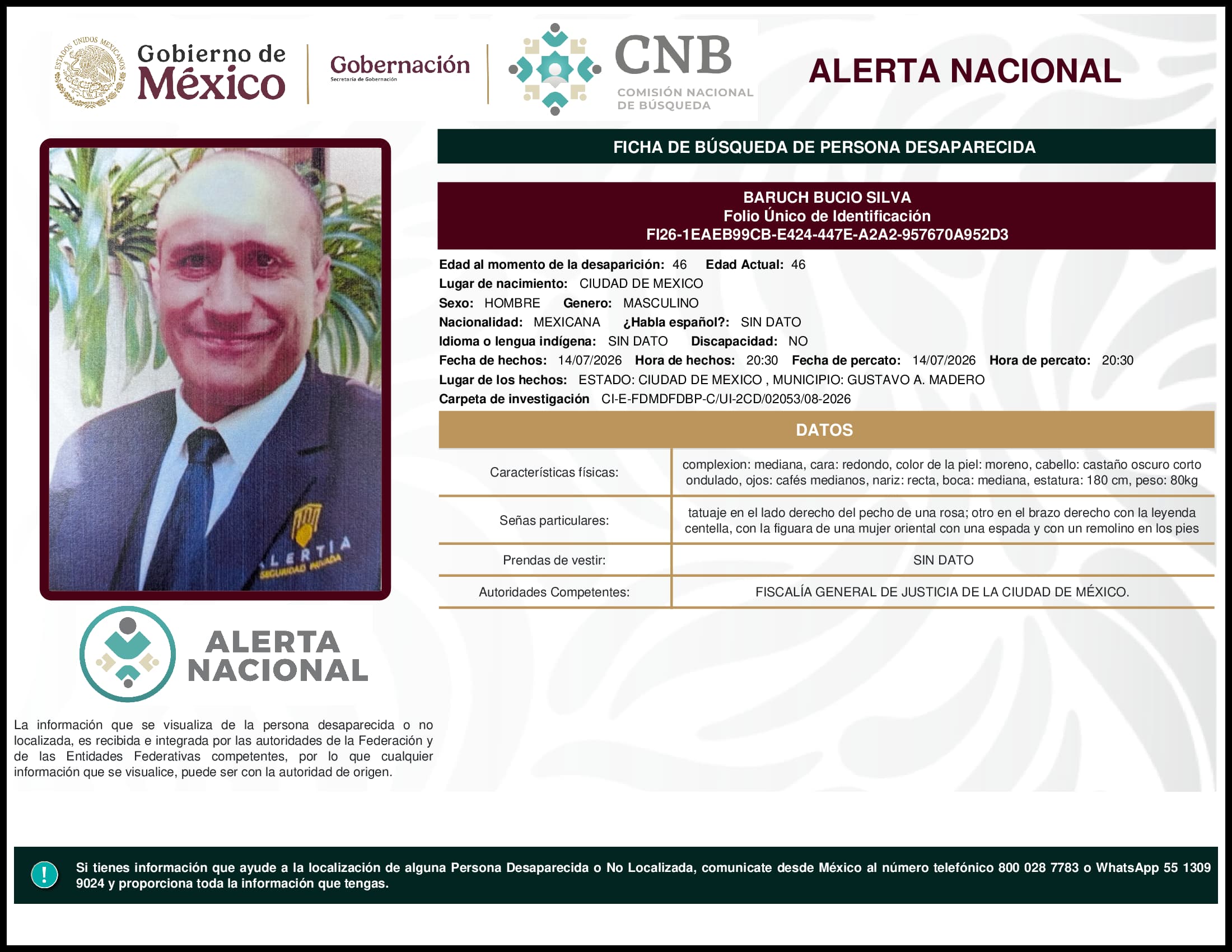 Persona desaparecida Baruch Bucio Silva