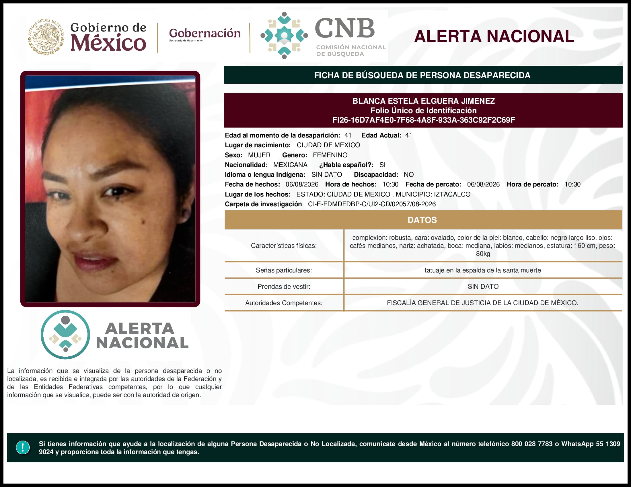 Persona desaparecida Blanca Estela Elguera Jimenez