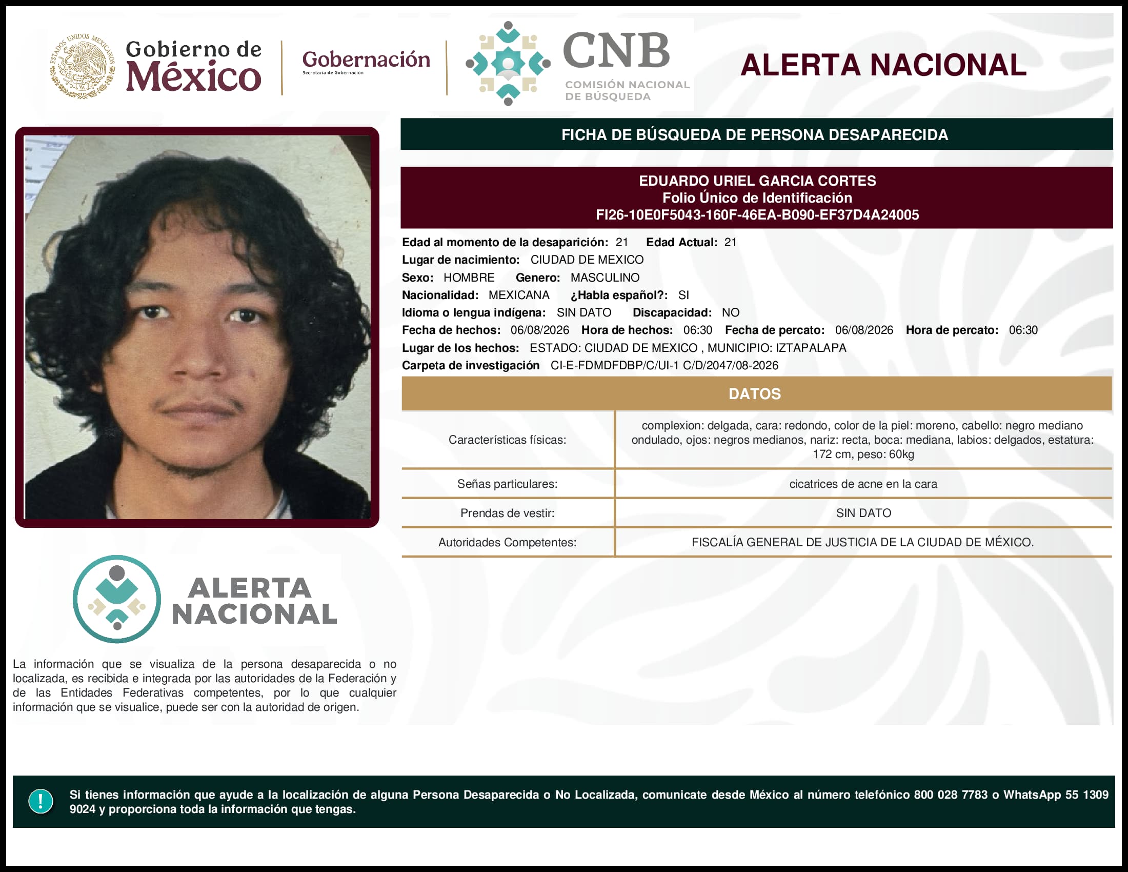 Persona desaparecida Eduardo Uriel Garcia Cortes