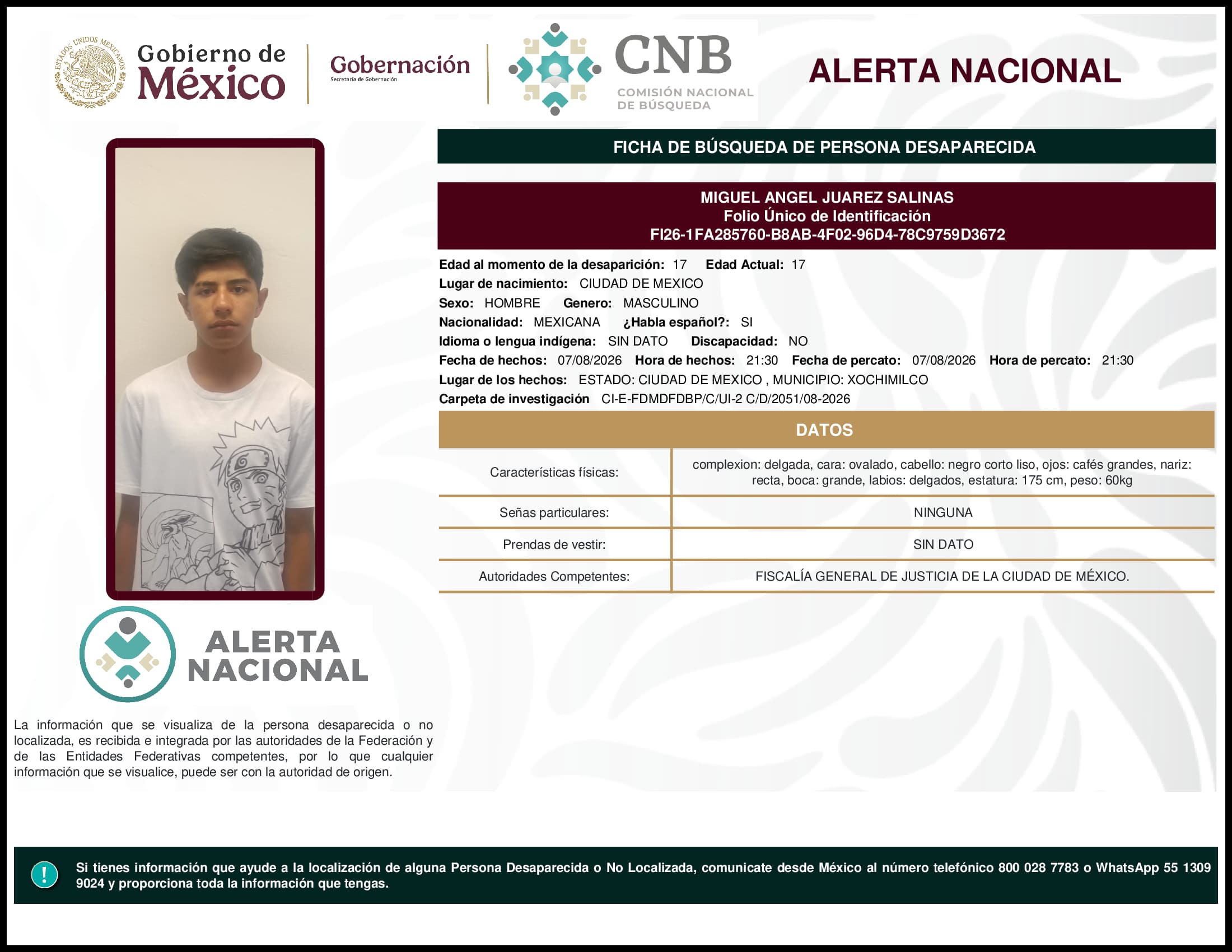 Persona desaparecida Miguel Angel Juarez Salinas