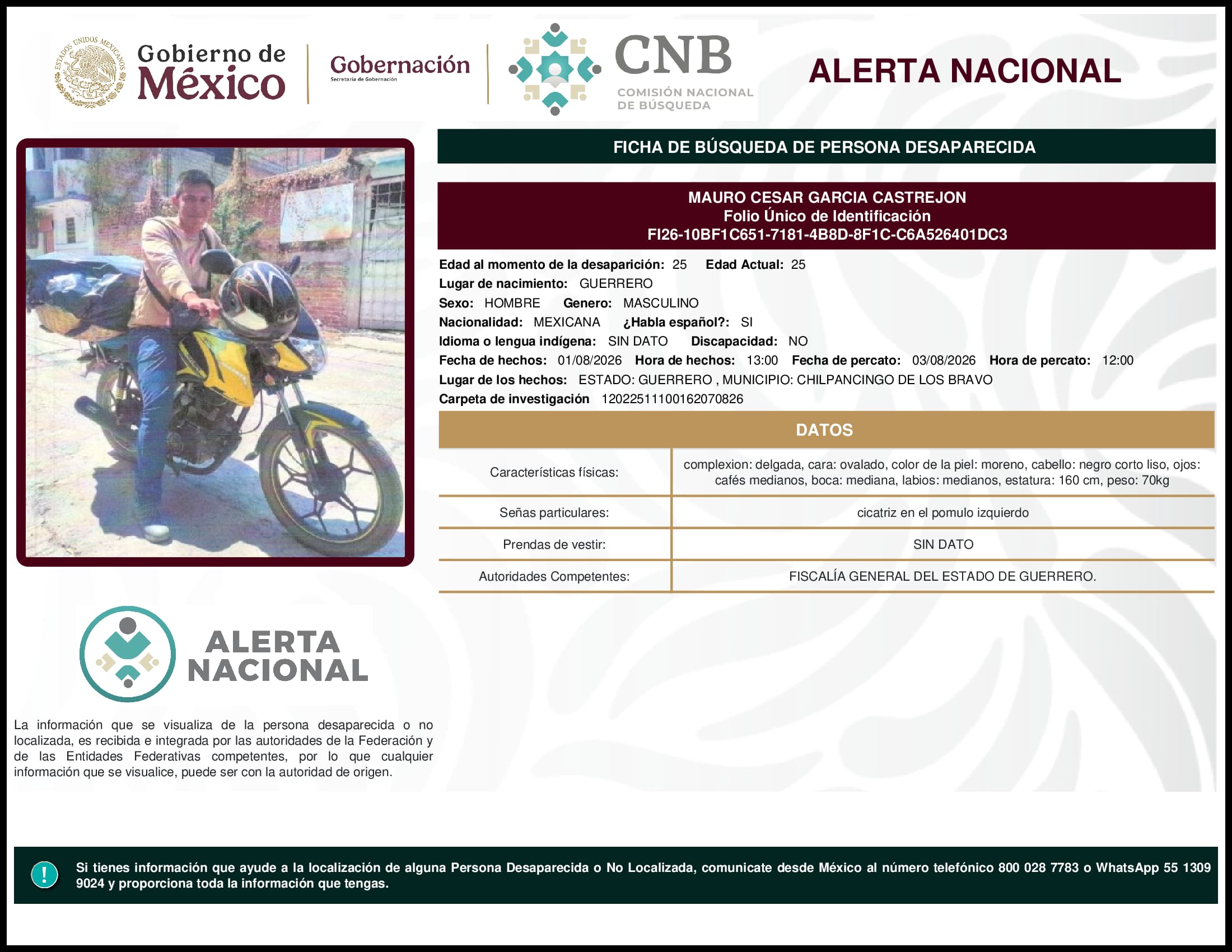 Persona desaparecida Mauro Cesar Garcia Castrejon