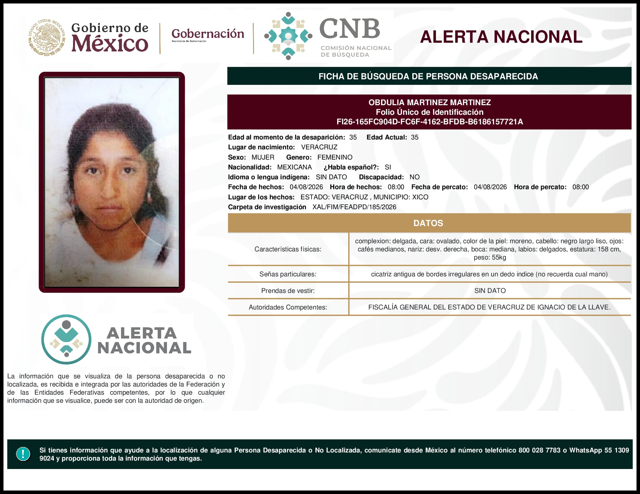 Persona desaparecida Obdulia Martinez Martinez