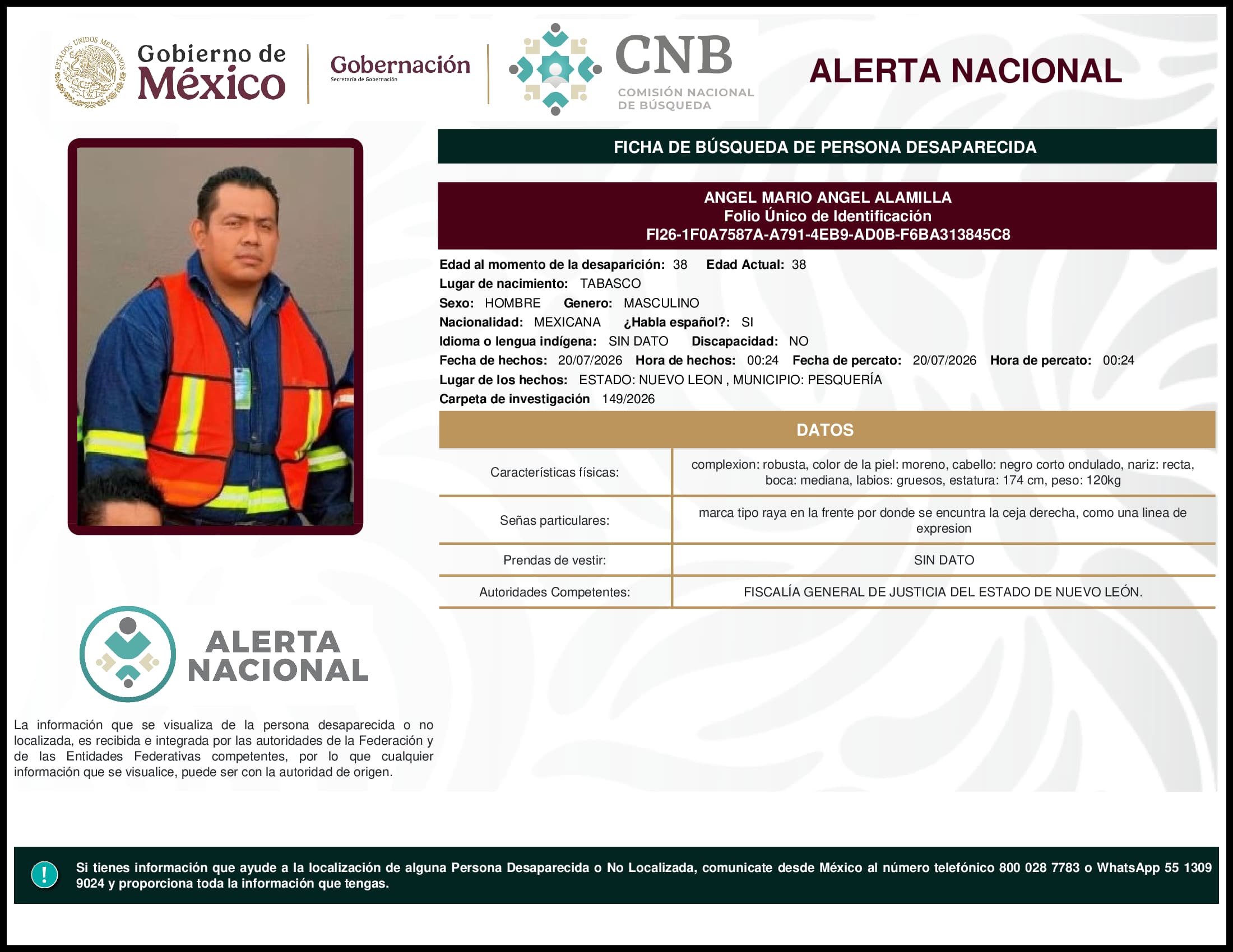 Persona desaparecida Angel Mario Angel Alamilla