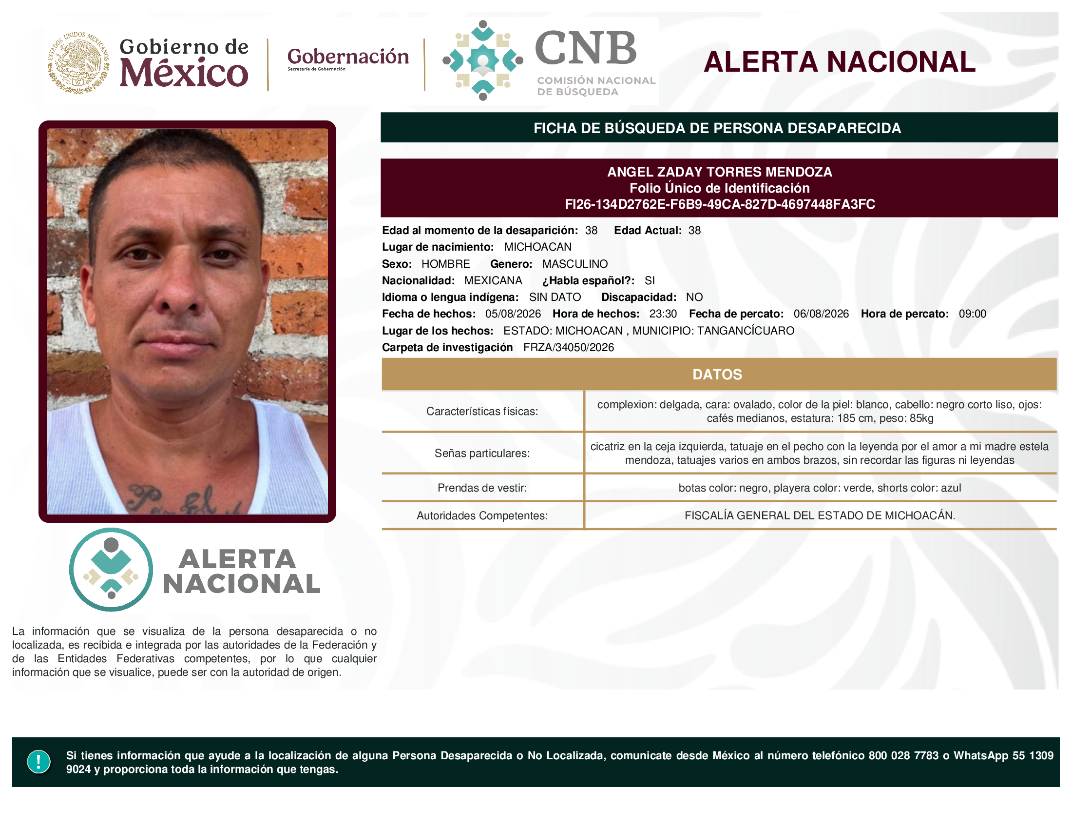 Persona desaparecida Angel Zaday Torres Mendoza