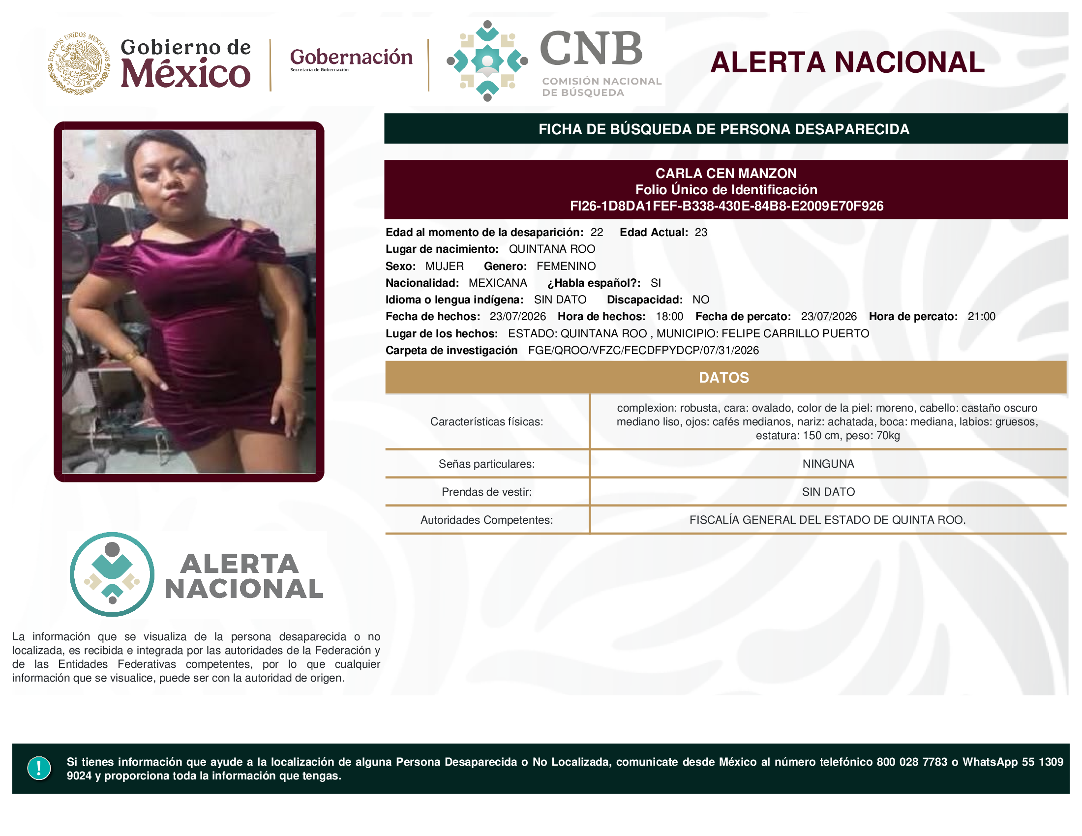 Persona desaparecida Carla Cen Manzon