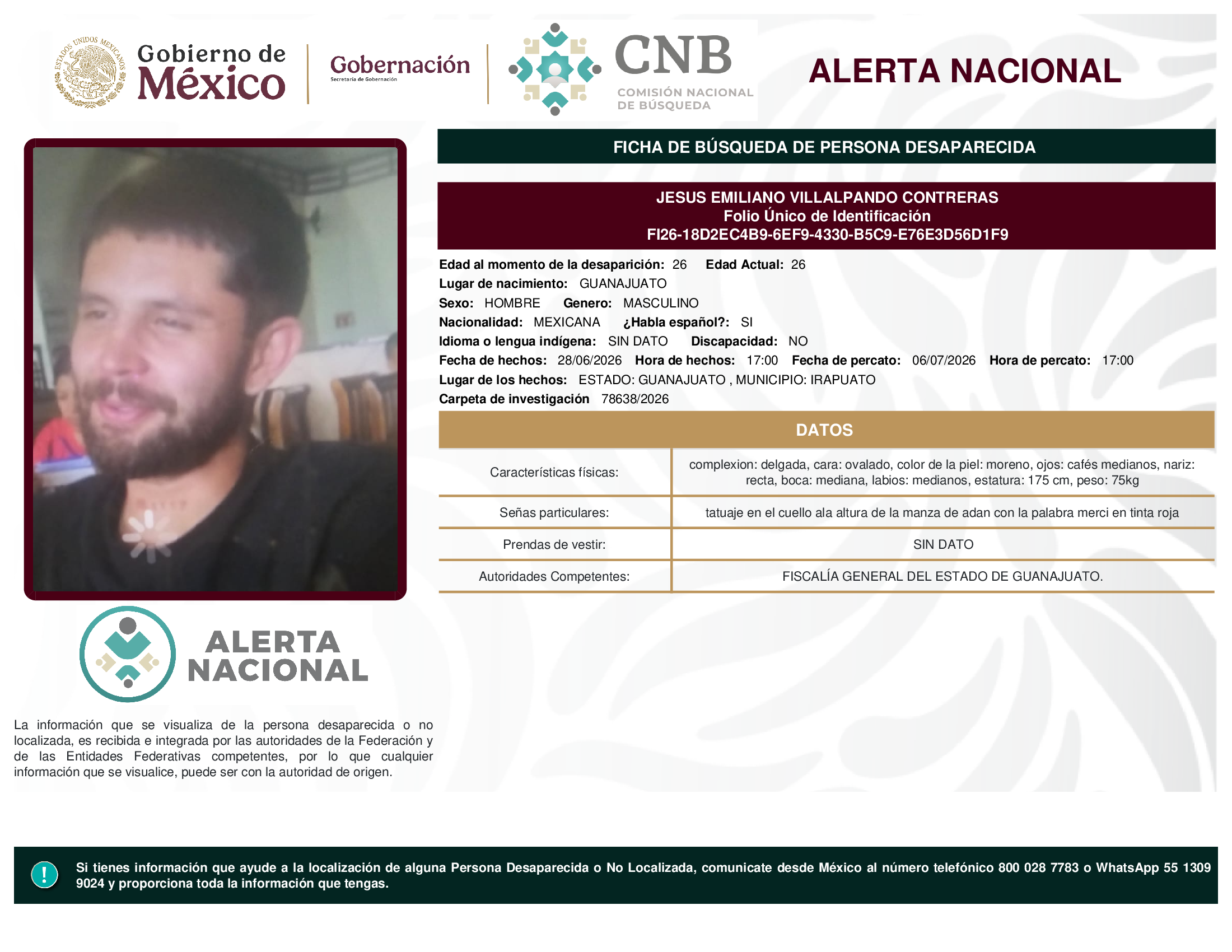 Persona desaparecida Jesus Emiliano Villalpando Contreras