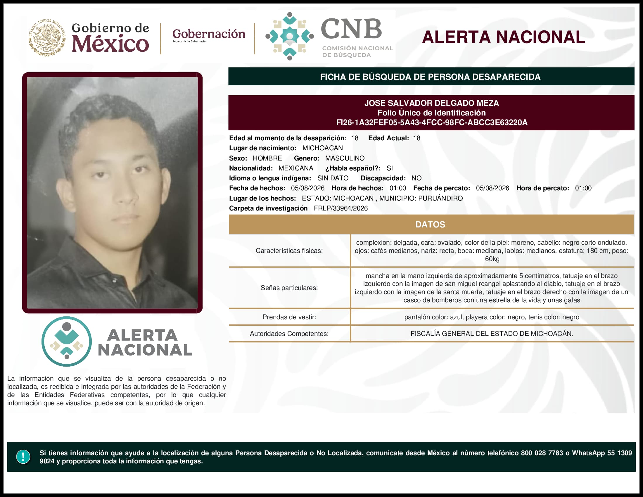 Persona desaparecida Jose Salvador Delgado Meza