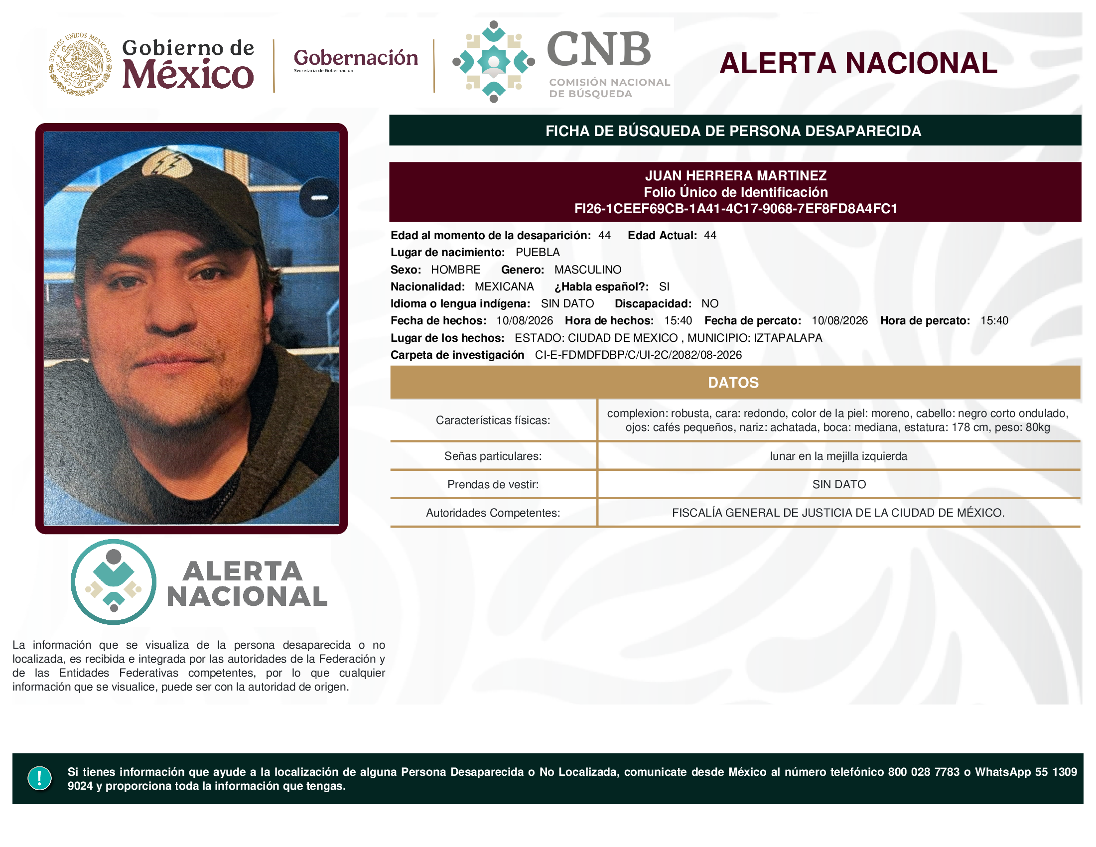 Persona desaparecida Juan Herrera Martinez