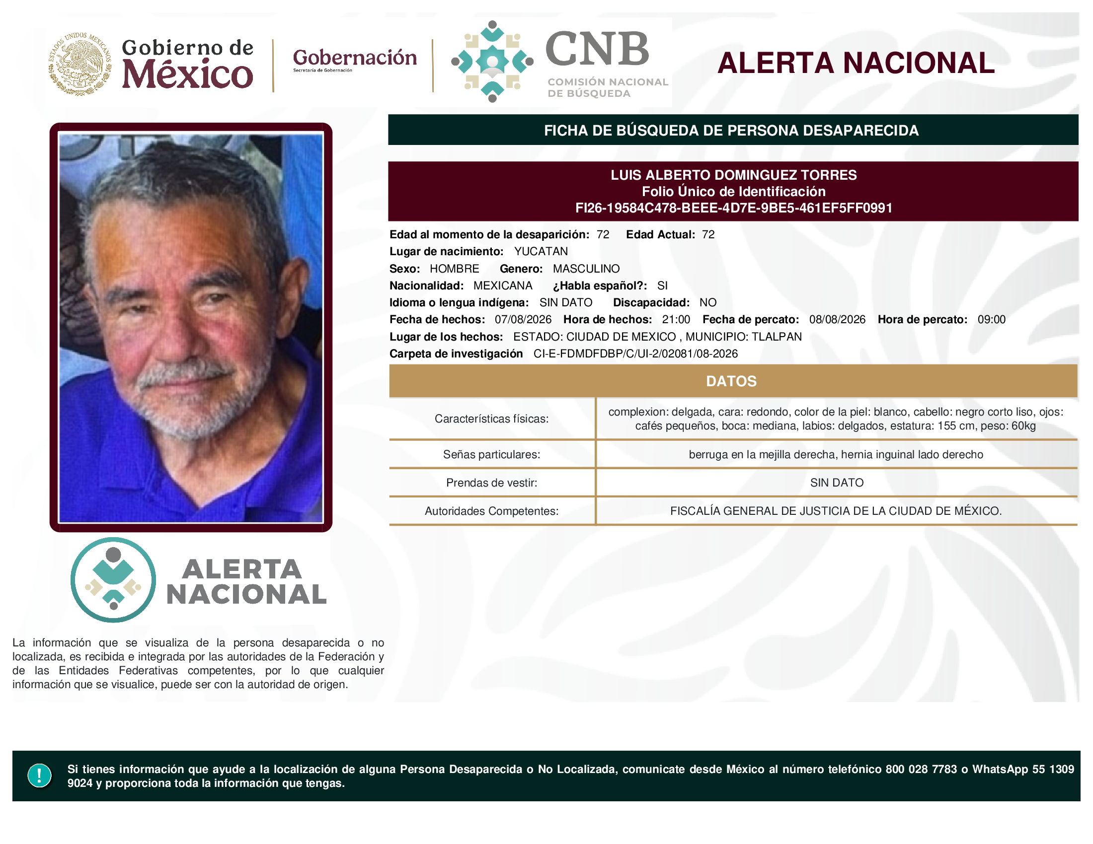 Persona desaparecida Luis Alberto Dominguez Torres