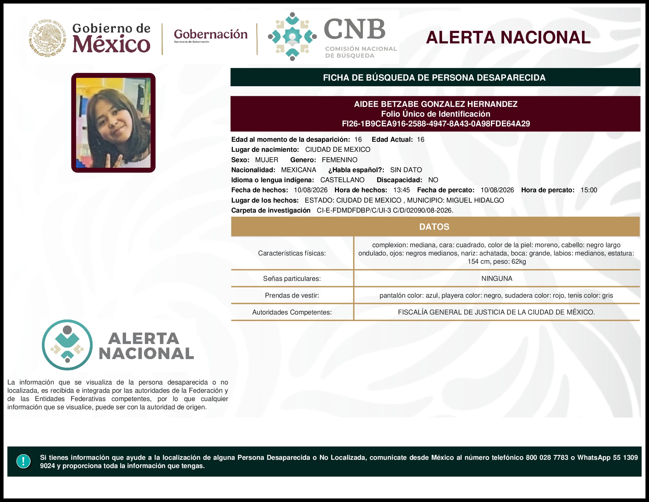 Persona desaparecida Aidee Betzabe Gonzalez Hernandez