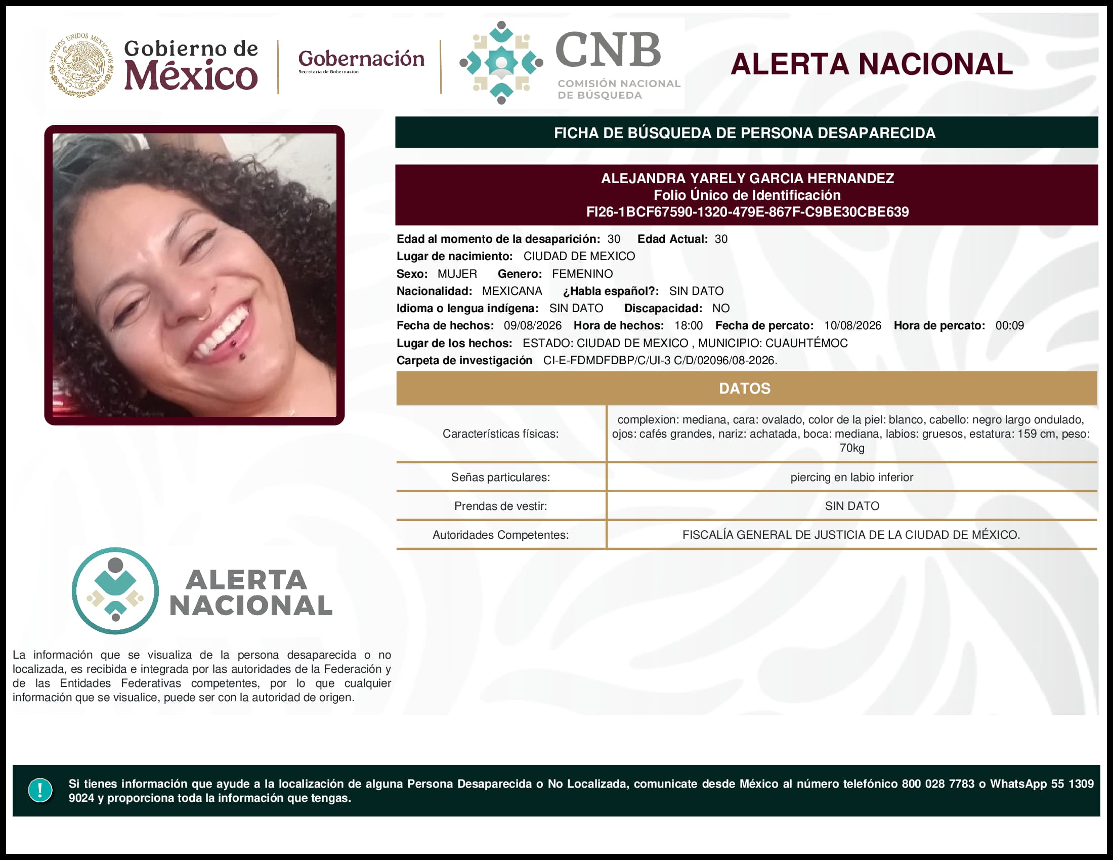 Persona desaparecida Alejandra Yarely Garcia Hernandez