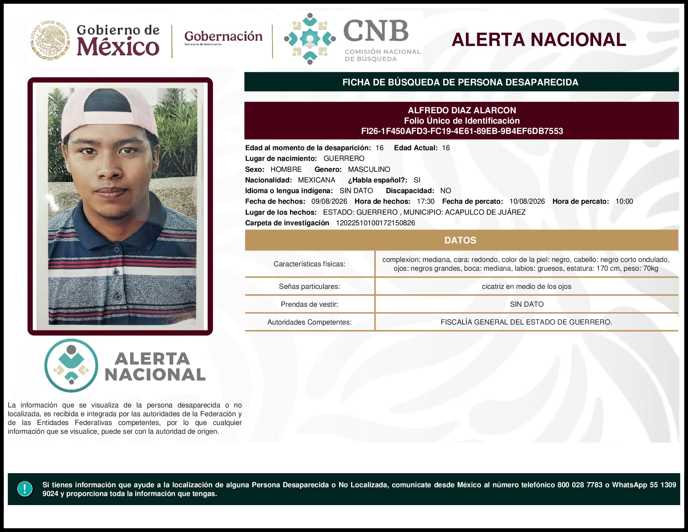 Persona desaparecida Alfredo Diaz Alarcon