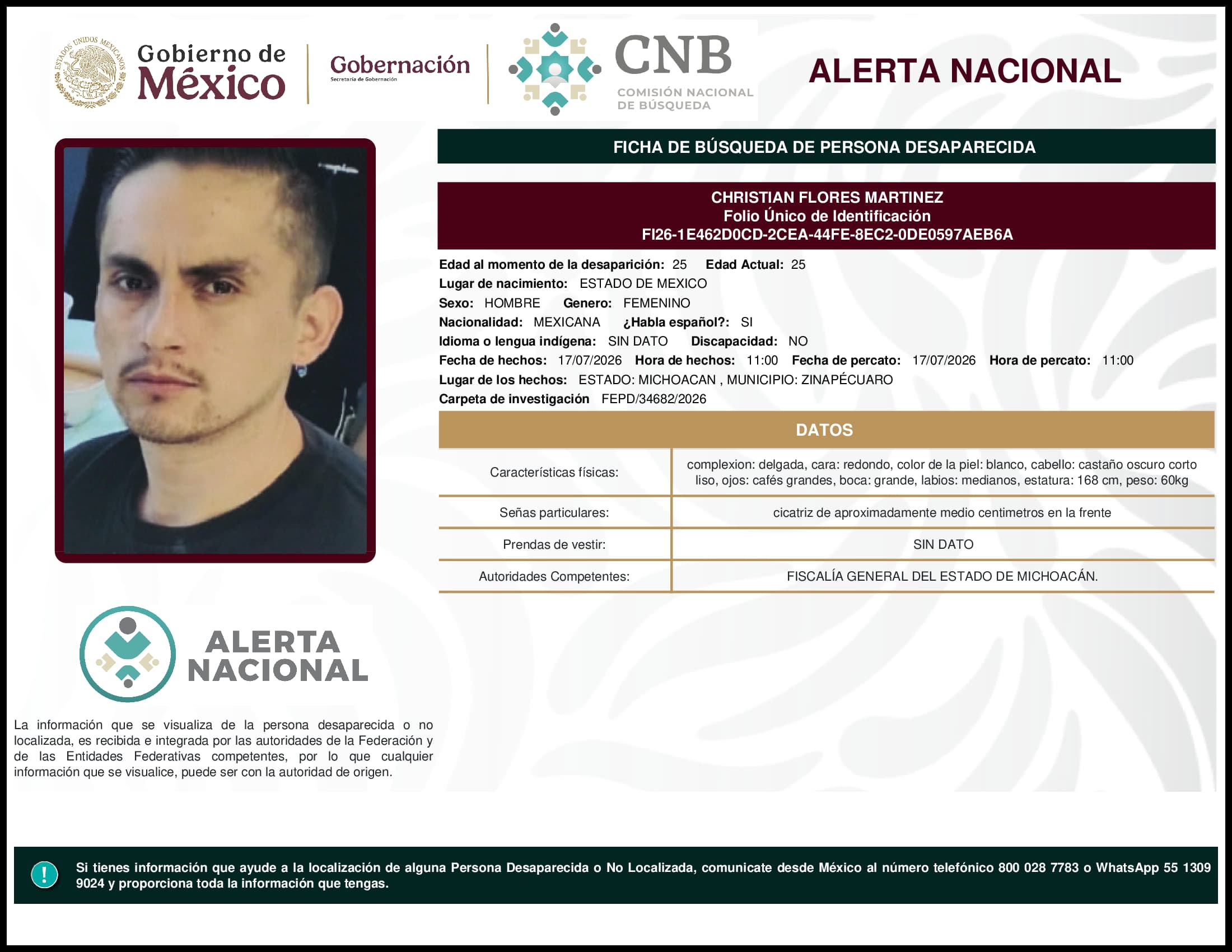 Persona desaparecida Christian Flores Martinez