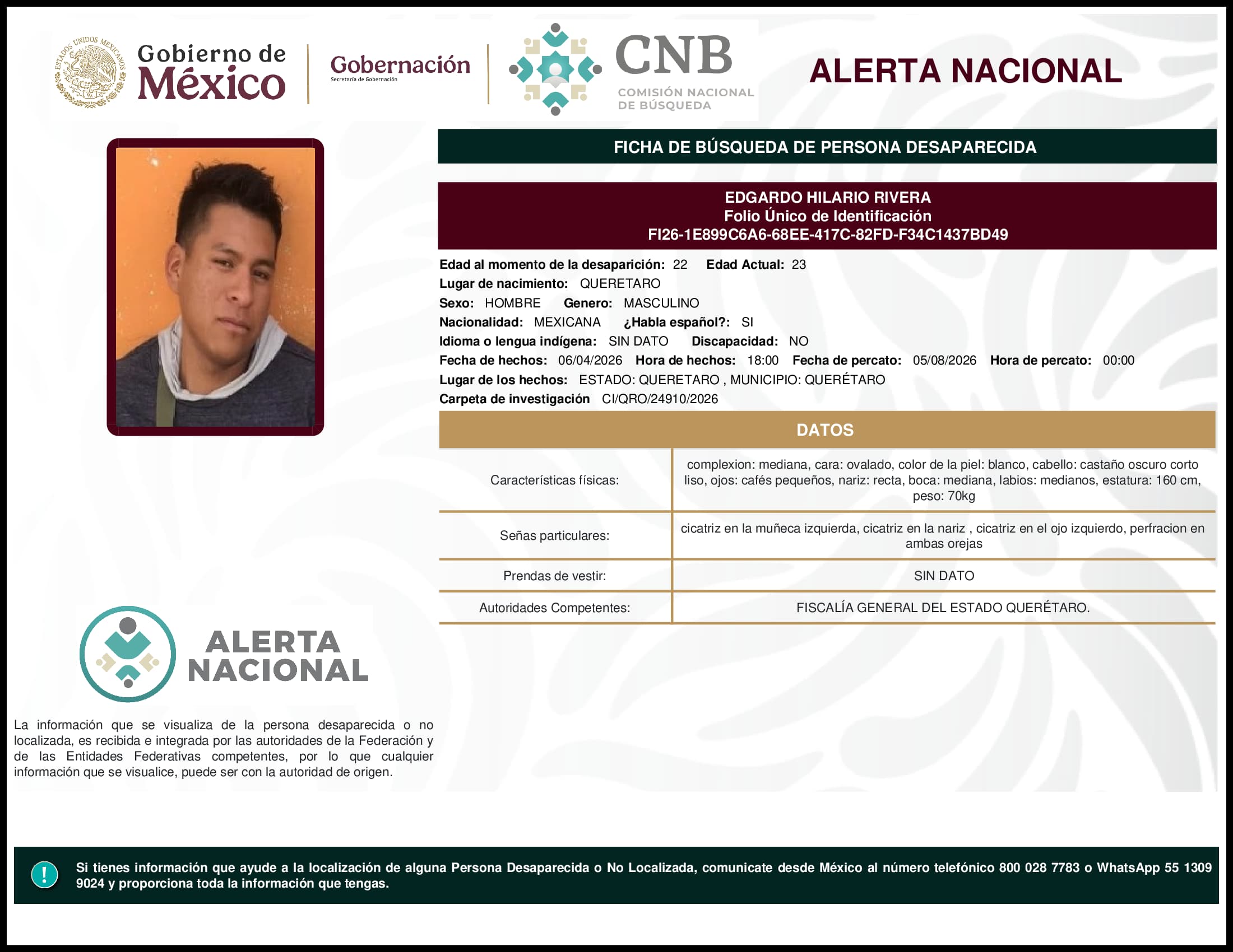 Persona desaparecida Edgardo Hilario Rivera