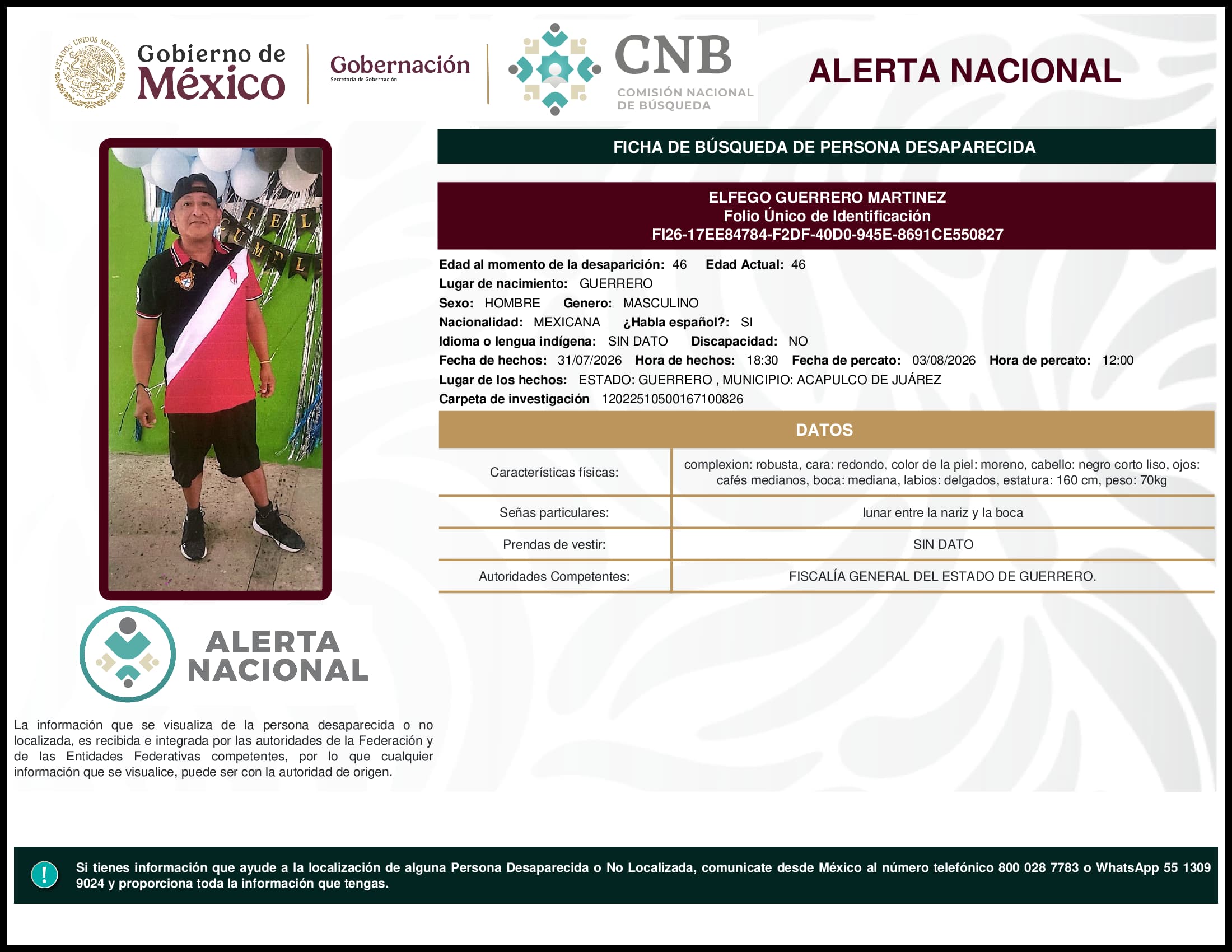 Persona desaparecida Elfego Guerrero Martinez