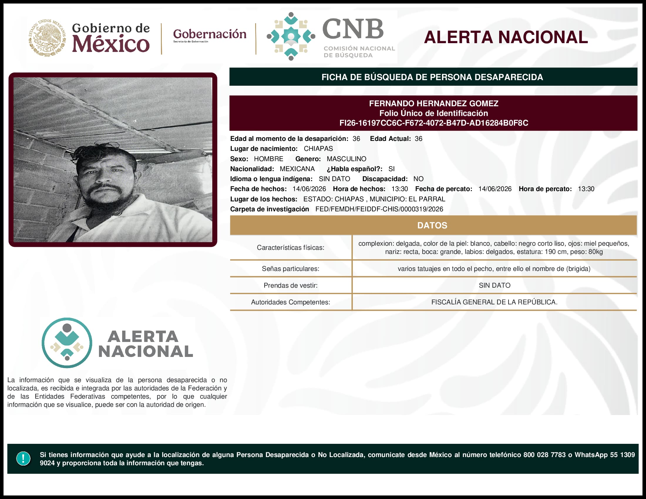 Persona desaparecida Fernando Hernandez Gomez