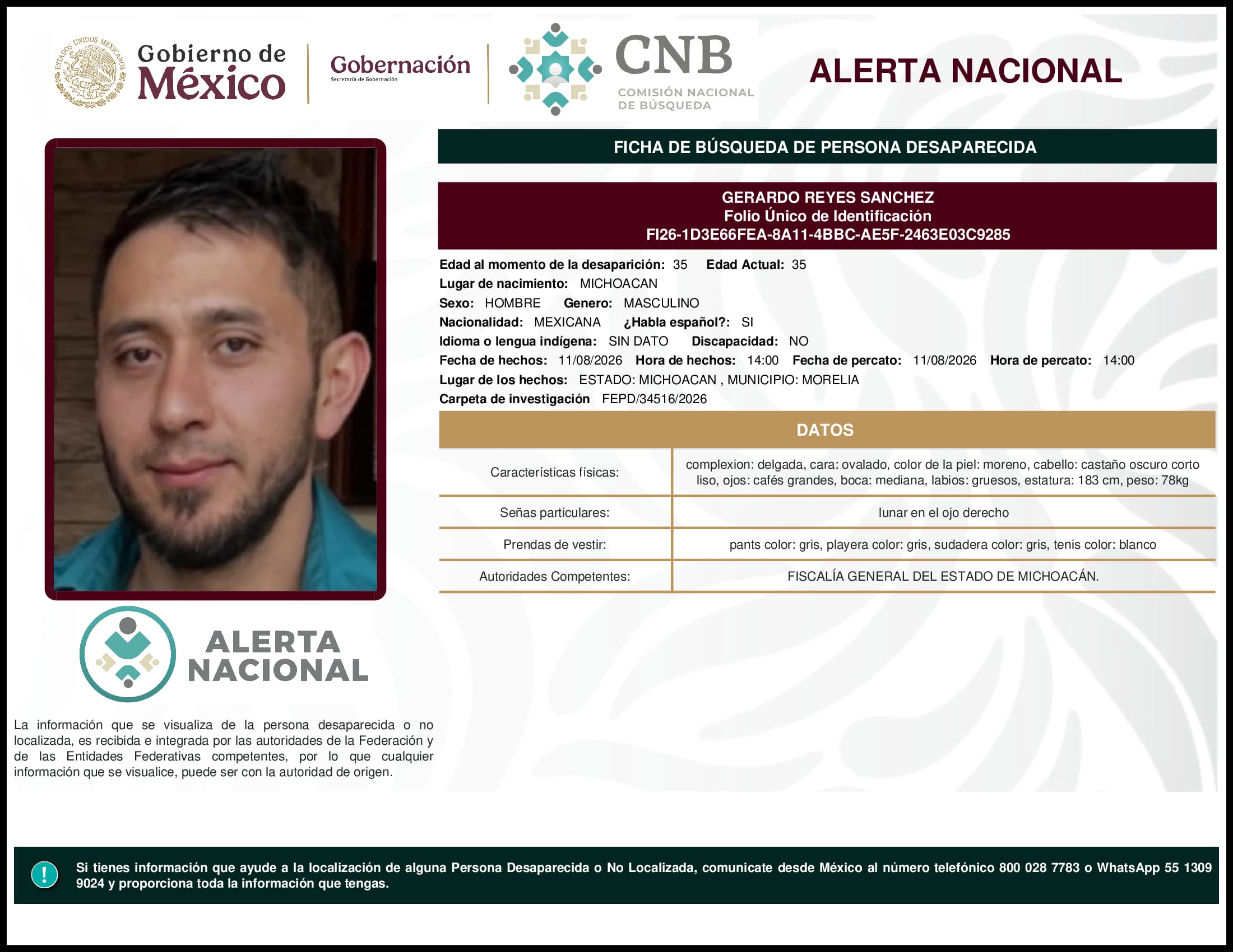 Persona desaparecida Gerardo Reyes Sanchez