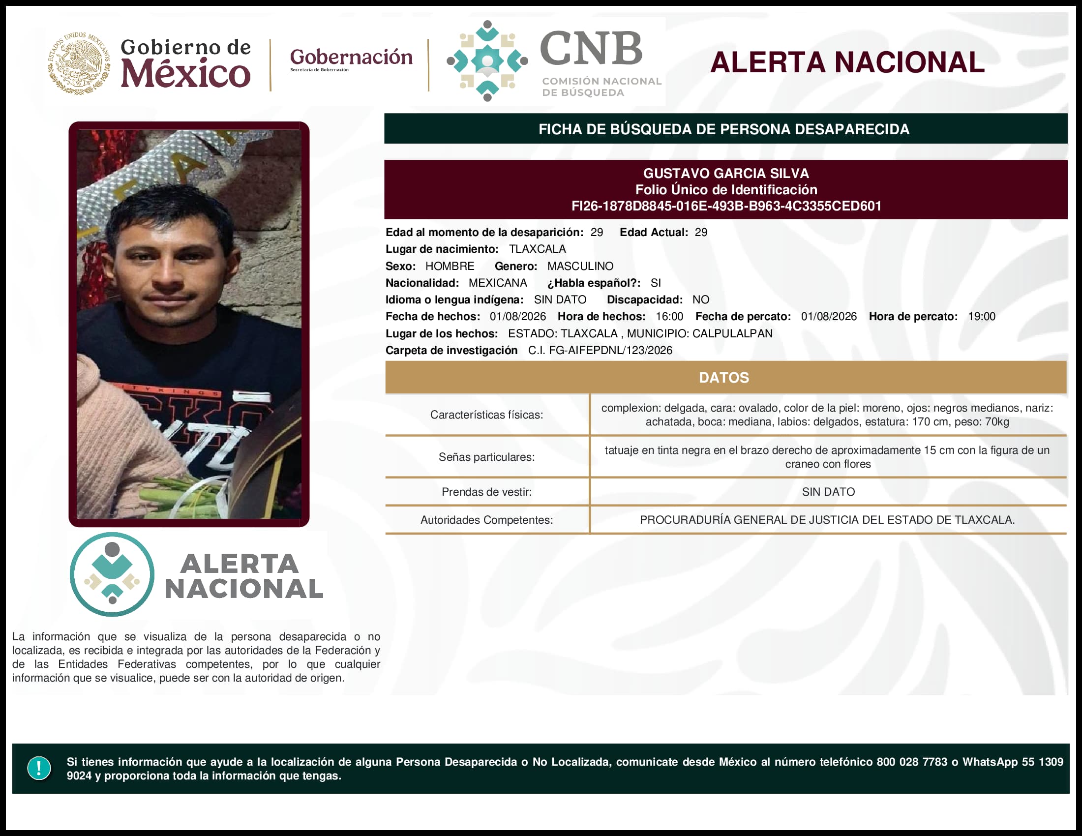 Persona desaparecida Gustavo Garcia Silva