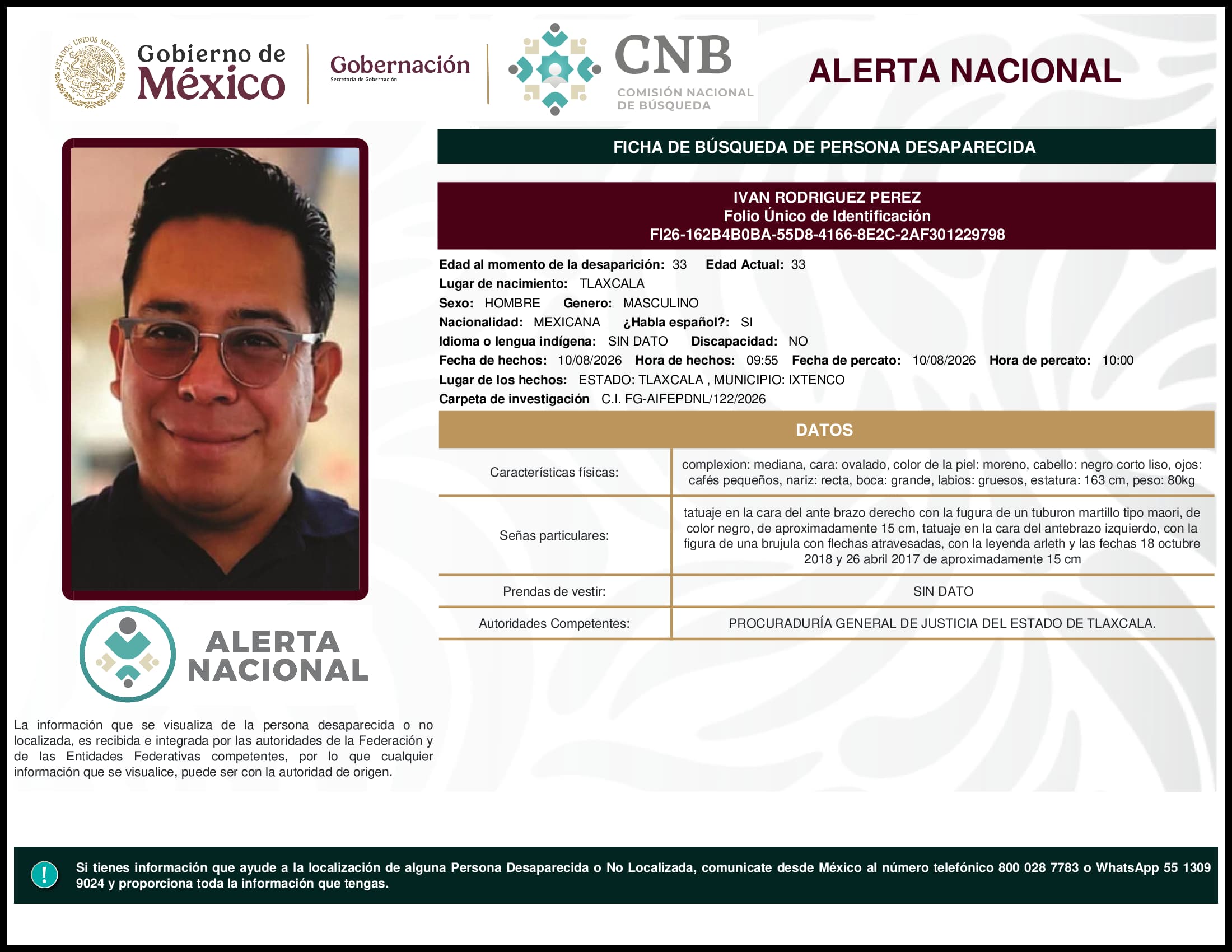 Persona desaparecida Ivan Rodriguez Perez