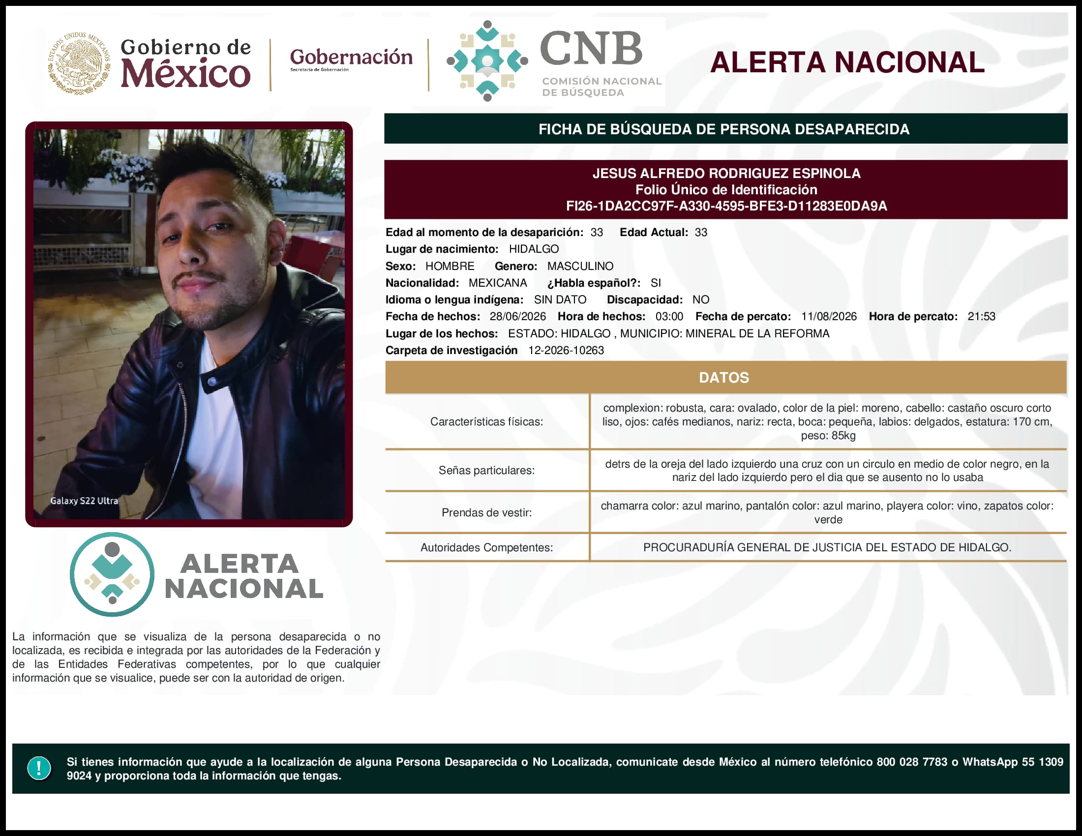 Persona desaparecida Jesus Alfredo Rodriguez Espinola
