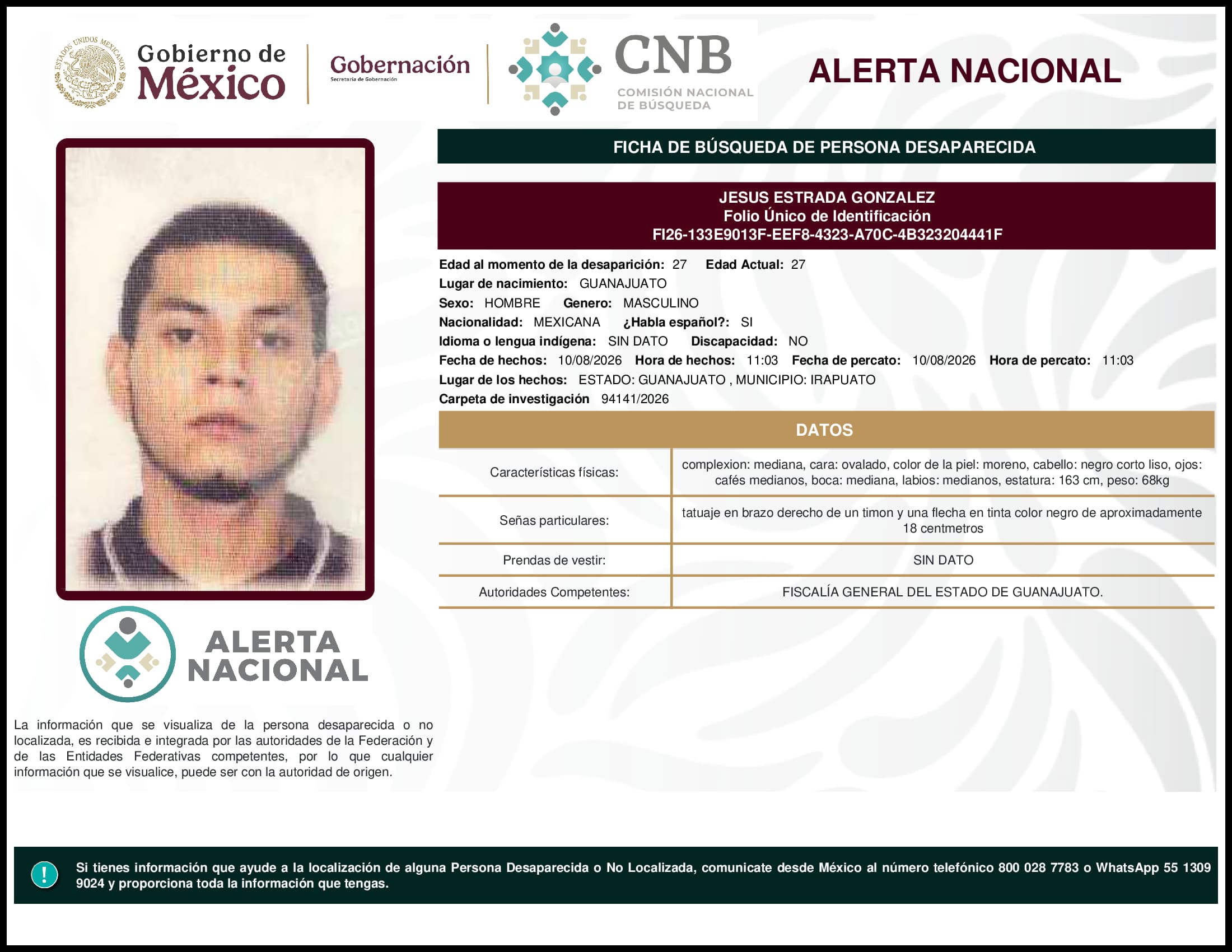 Persona desaparecida Jesus Estrada Gonzalez