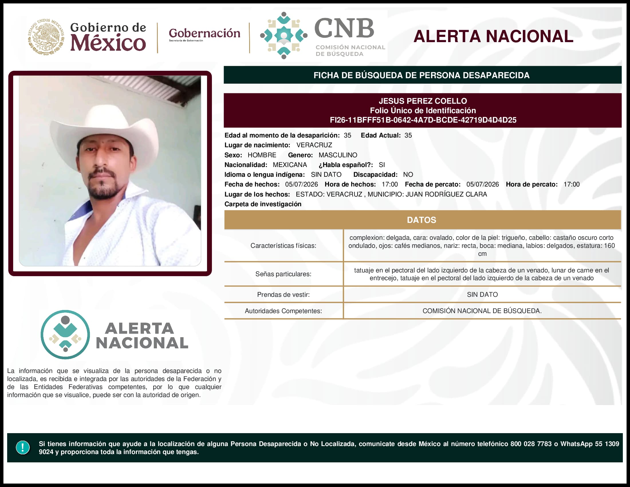 Persona desaparecida Jesus Perez Coello
