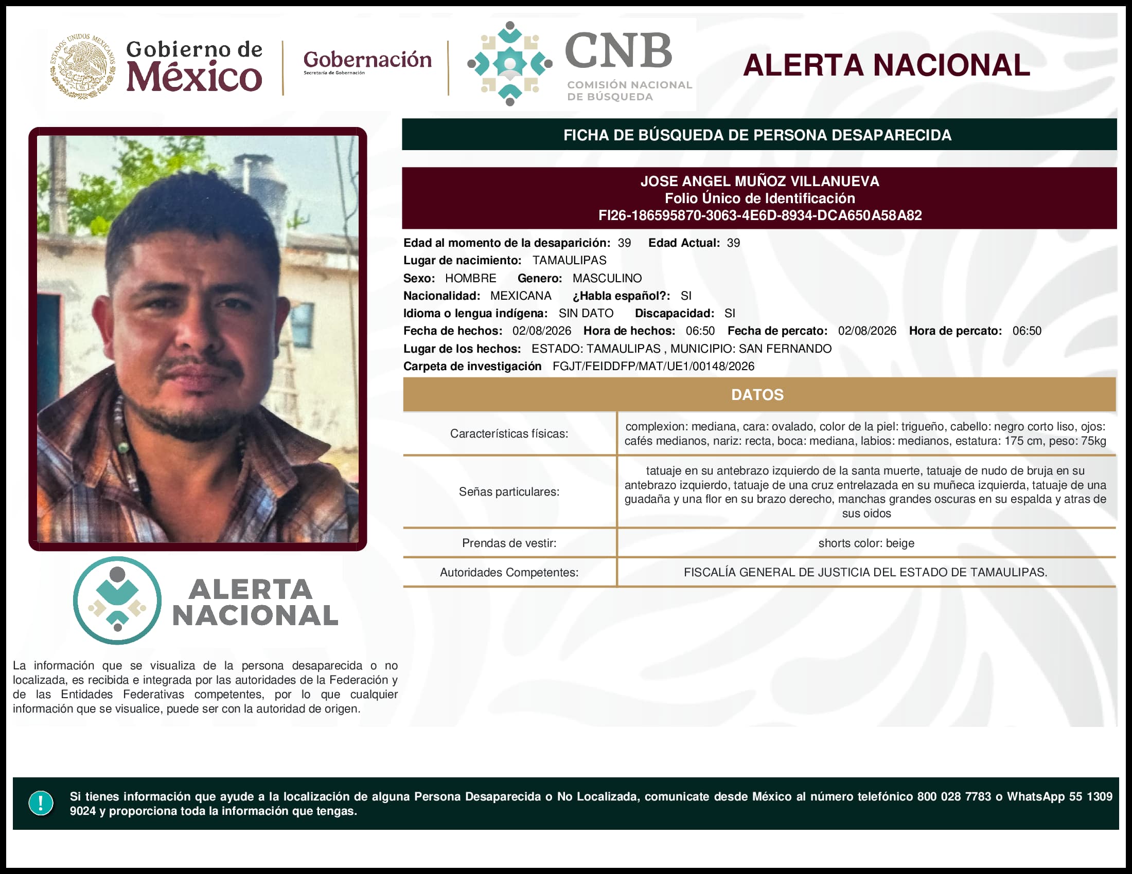 Persona desaparecida Jose Angel Muñoz Villanueva