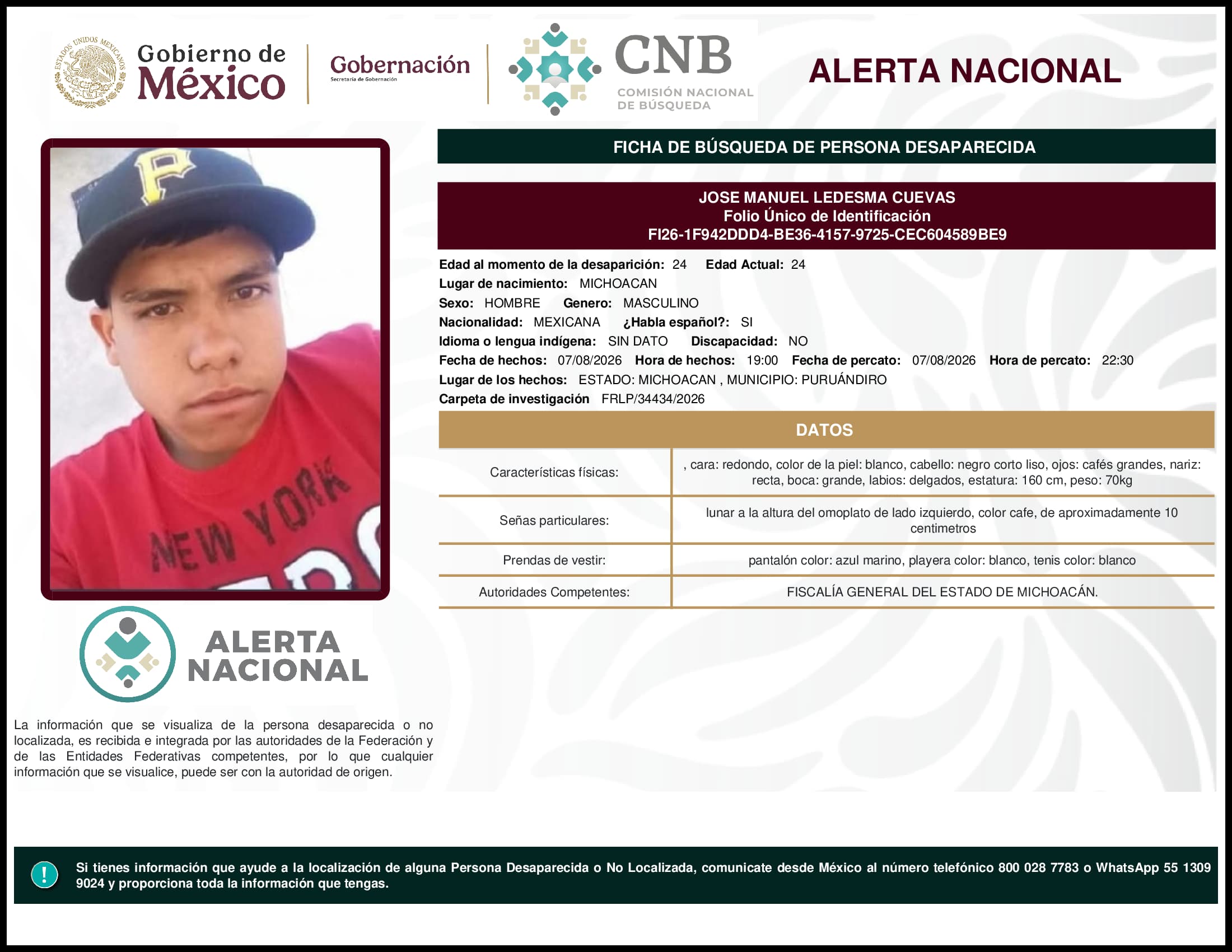 Persona desaparecida Jose Manuel Ledesma Cuevas