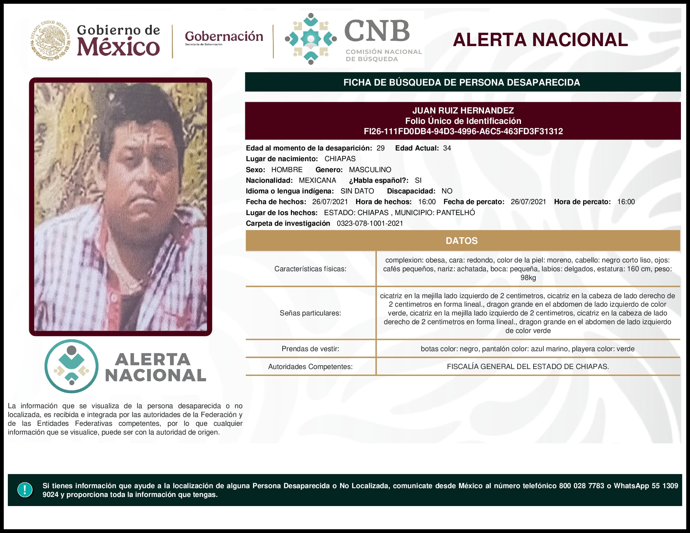 Persona desaparecida Juan Ruiz Hernandez