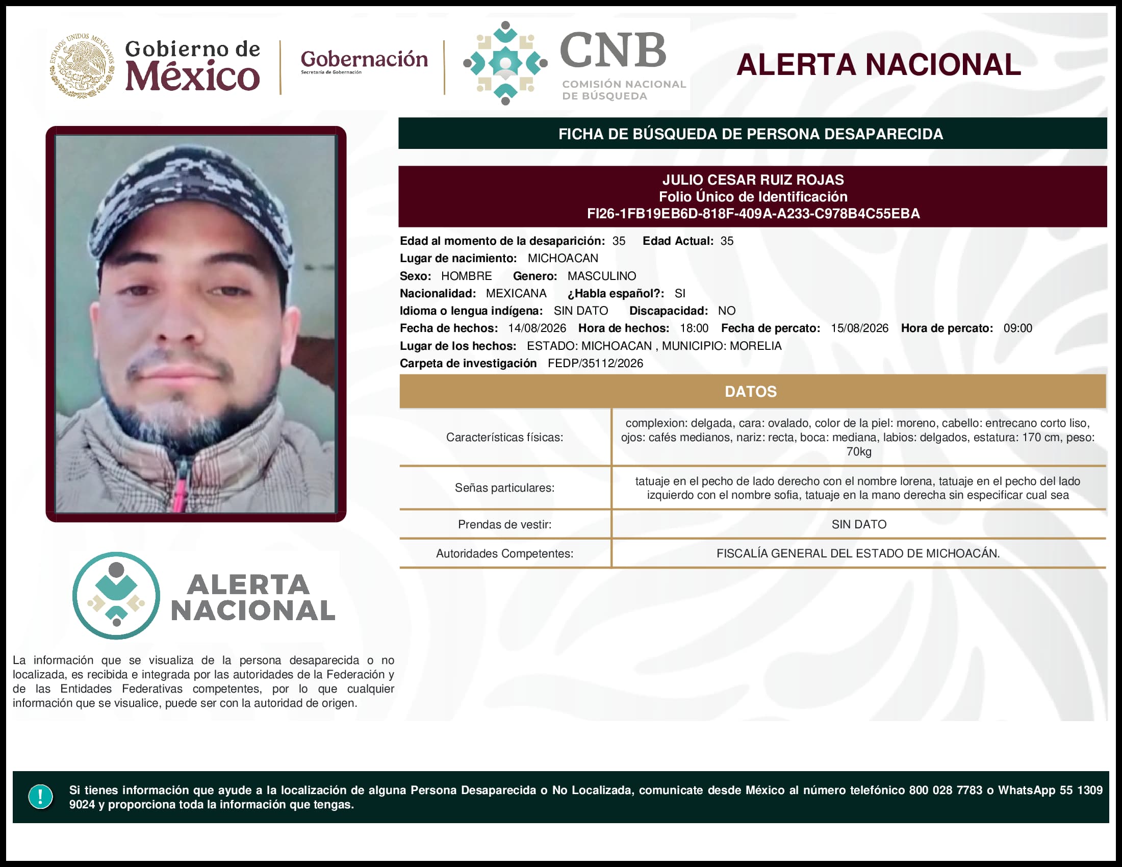 Persona desaparecida Julio Cesar Ruiz Rojas
