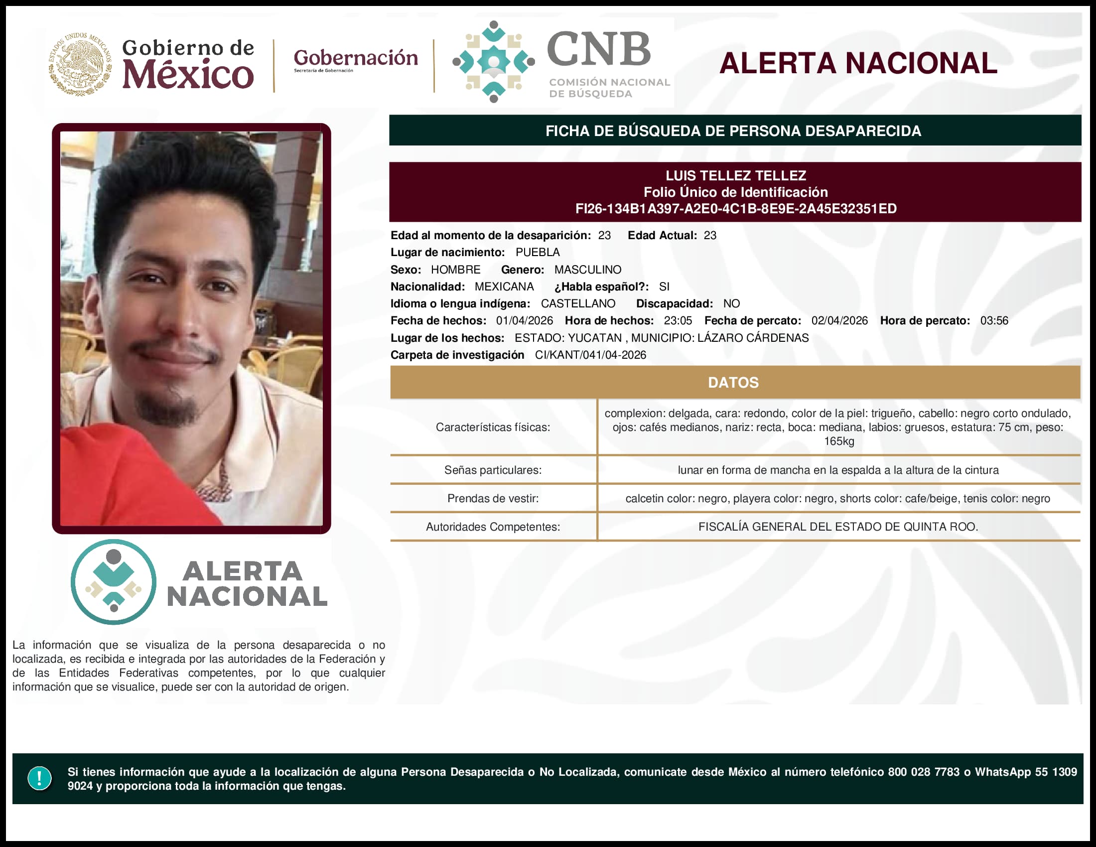 Persona desaparecida Luis Tellez Tellez