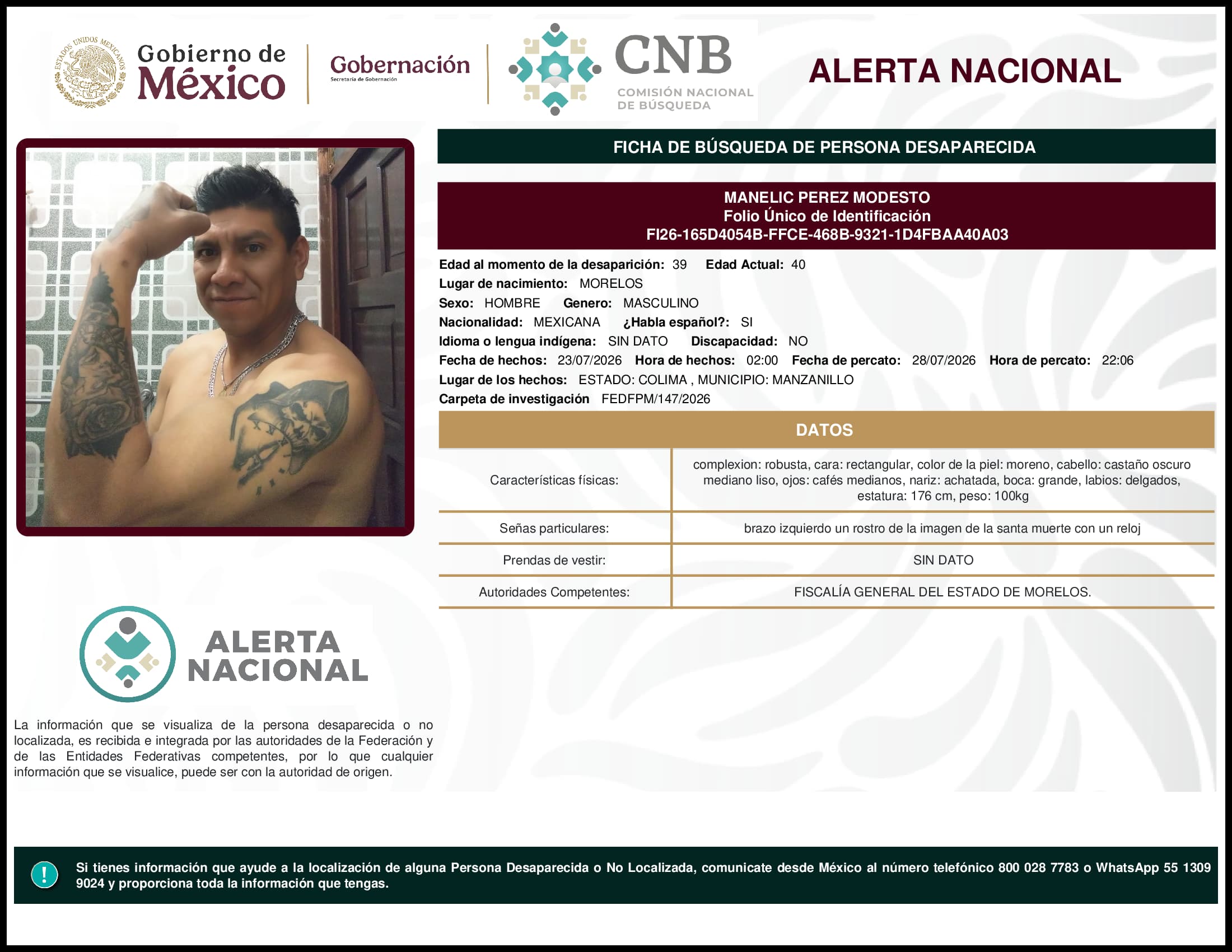 Persona desaparecida Manelic Perez Modesto