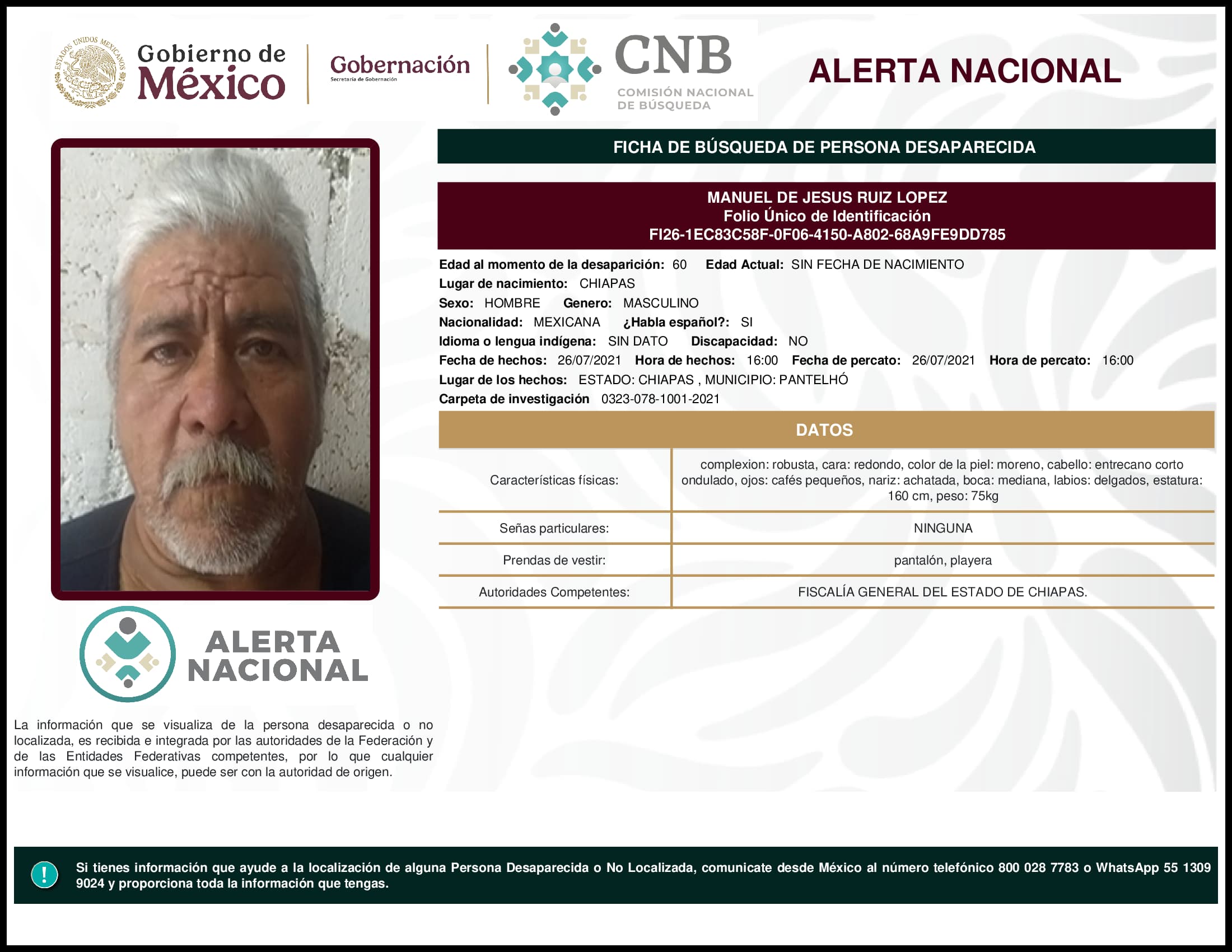 Persona desaparecida Manuel De Jesus Ruiz Lopez