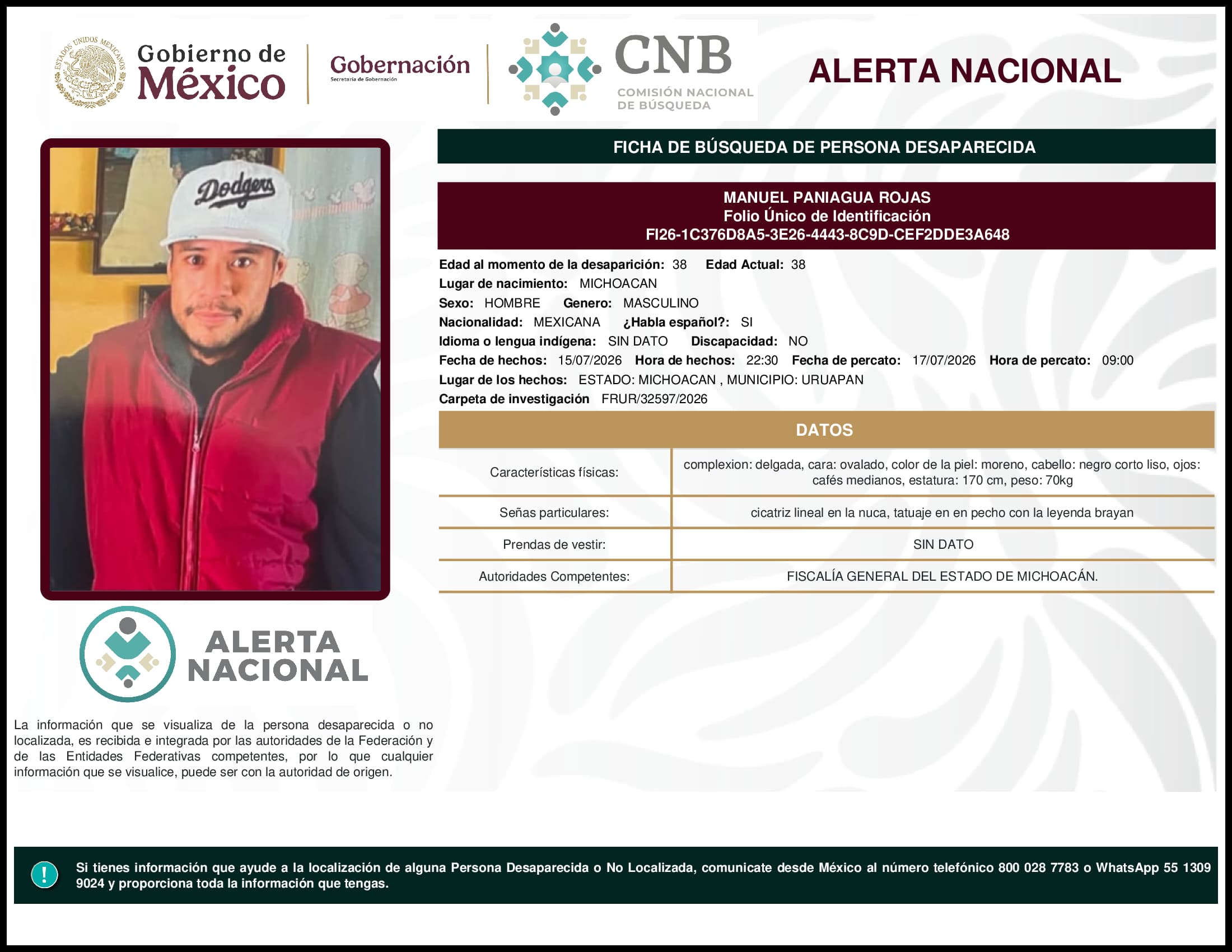 Persona desaparecida Manuel Paniagua Rojas
