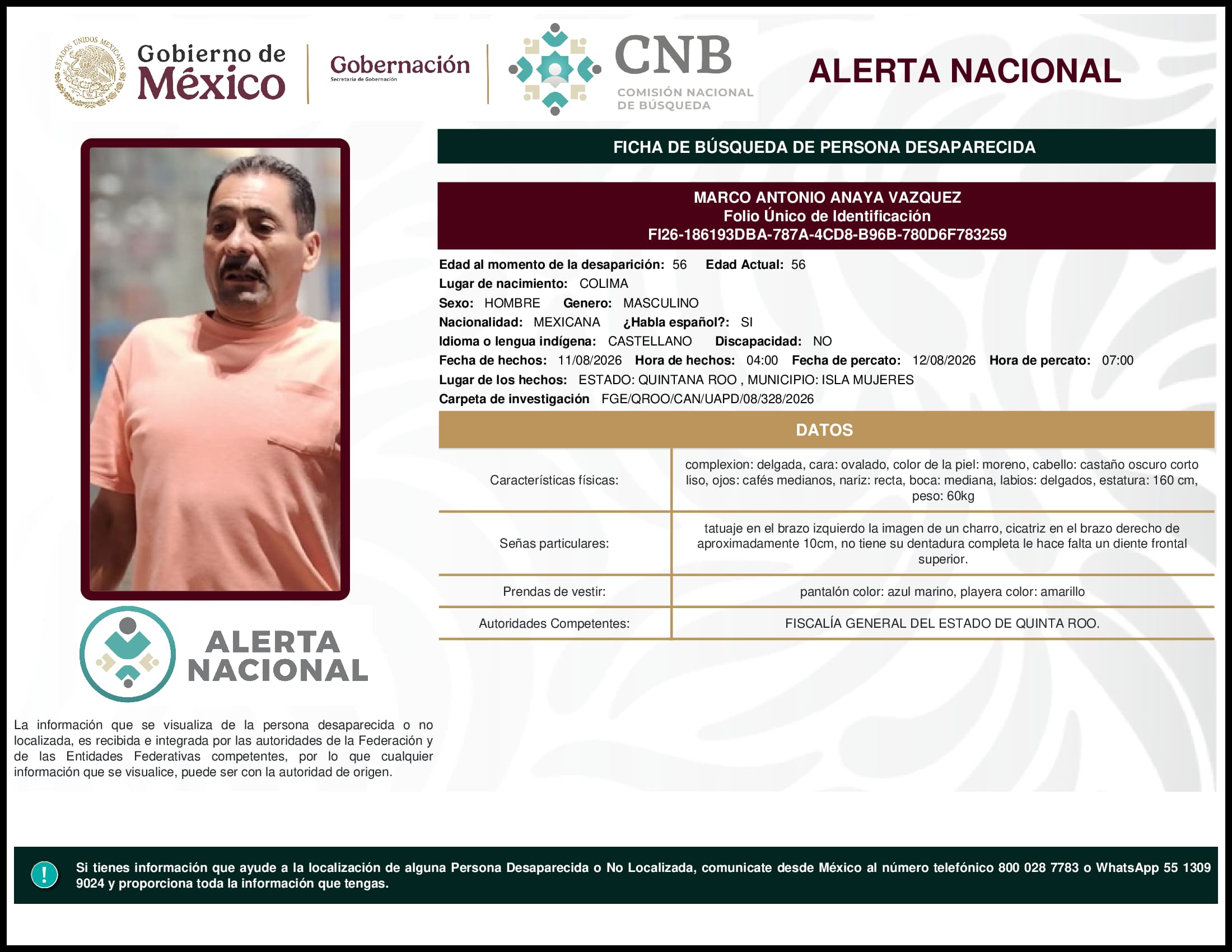 Persona desaparecida Marco Antonio Anaya Vazquez
