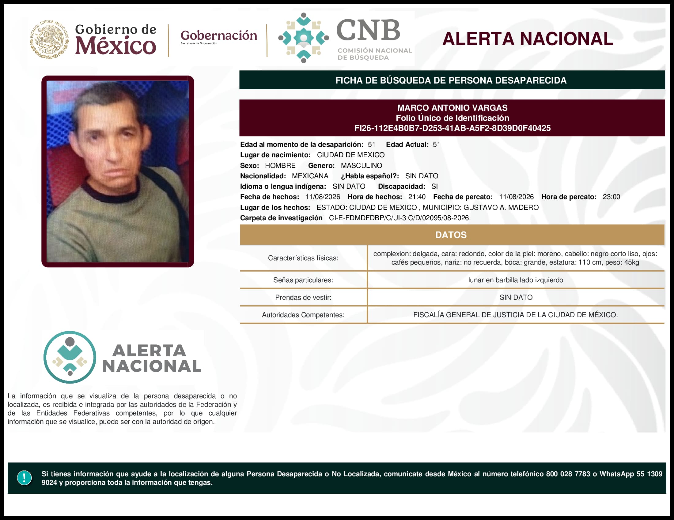 Persona desaparecida Marco Antonio Vargas