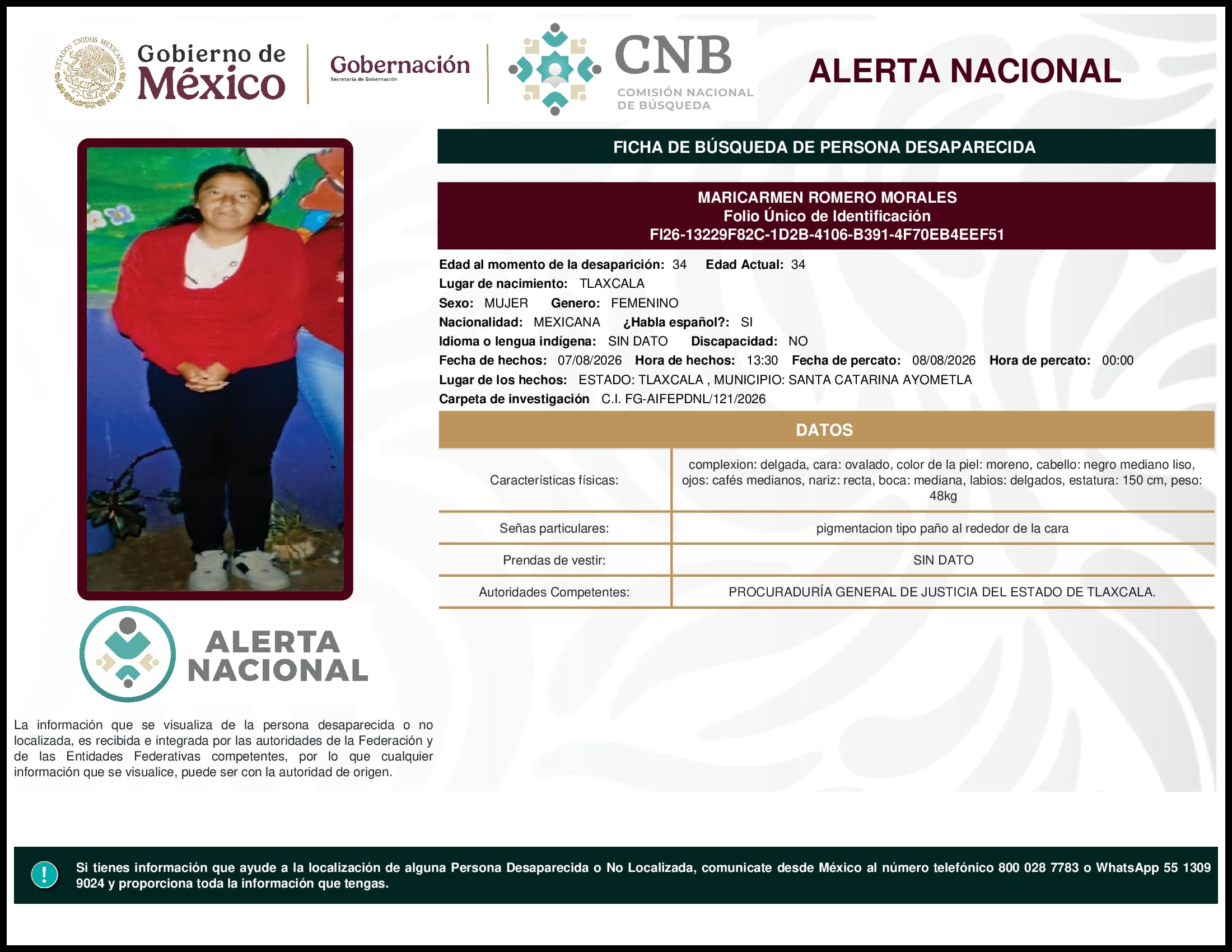 Persona desaparecida Maricarmen Romero Morales