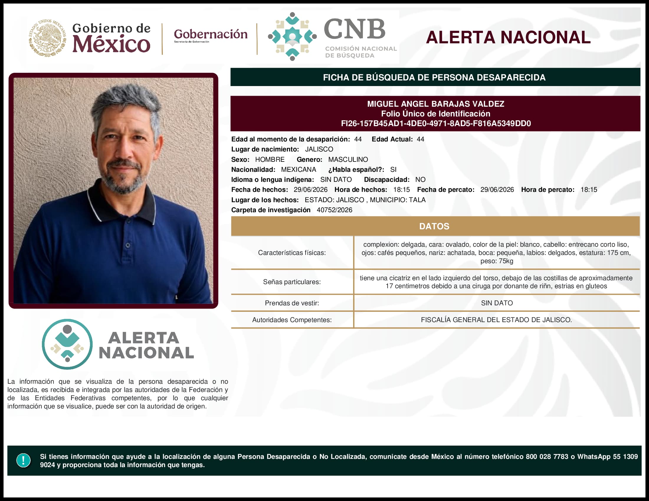 Persona desaparecida Miguel Angel Barajas Valdez