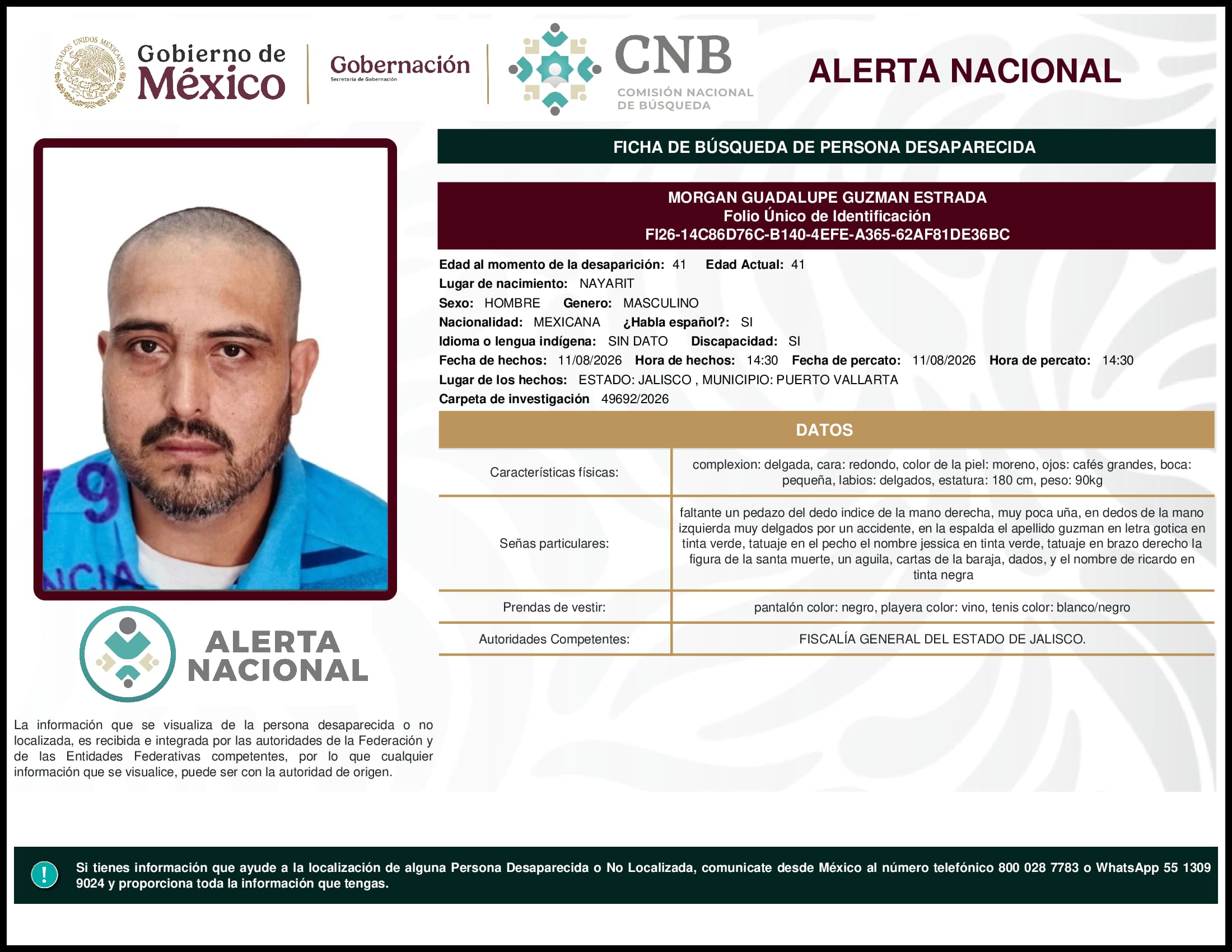 Persona desaparecida Morgan Guadalupe Guzman Estrada
