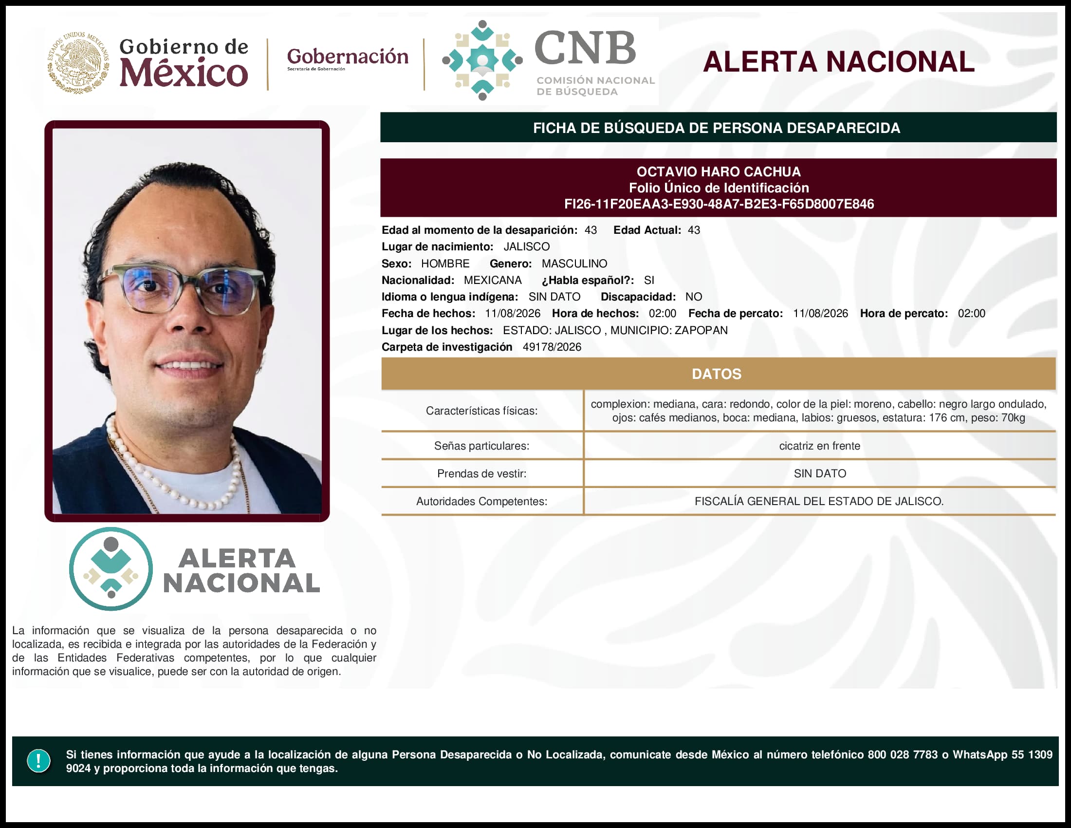 Persona desaparecida Octavio Haro Cachua