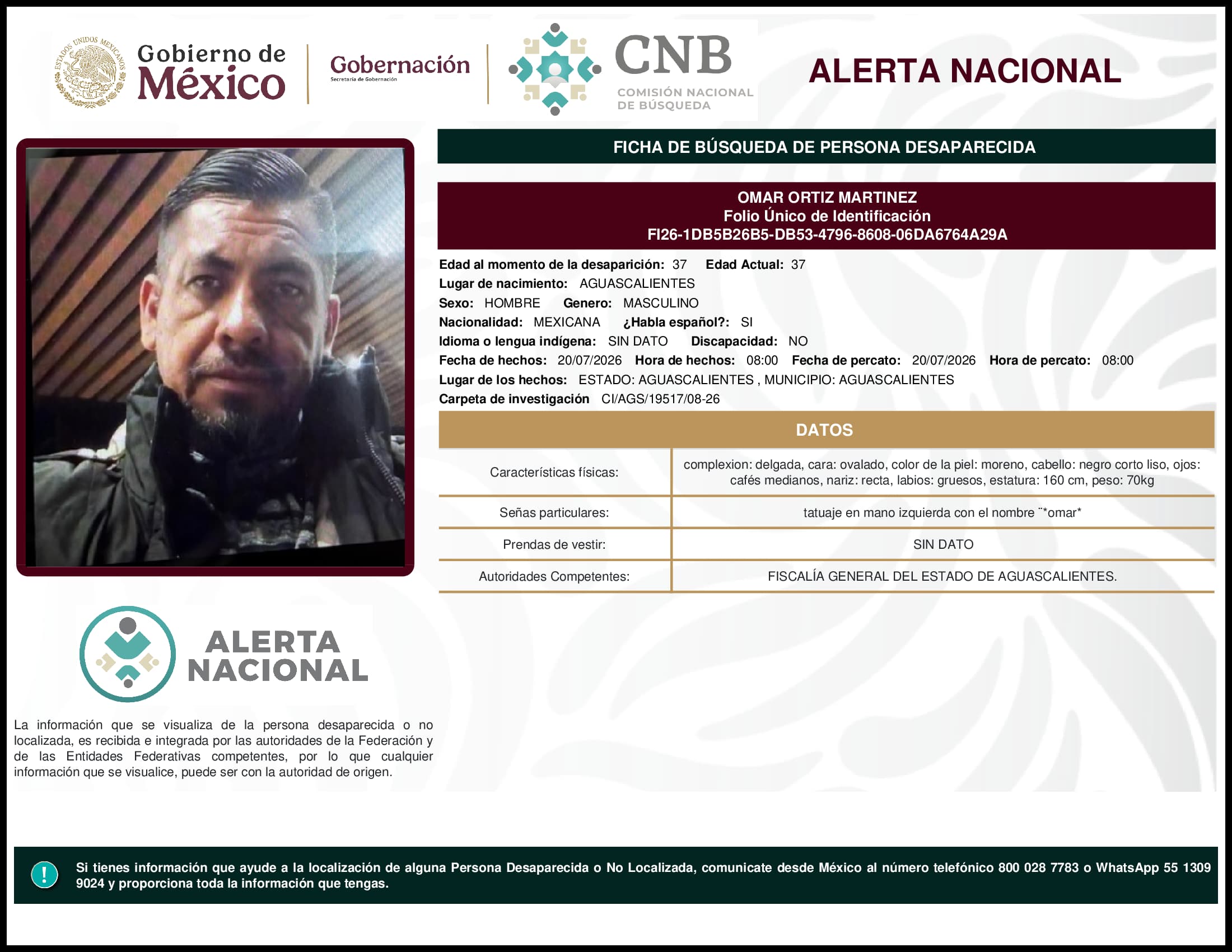 Persona desaparecida Omar Ortiz Martinez