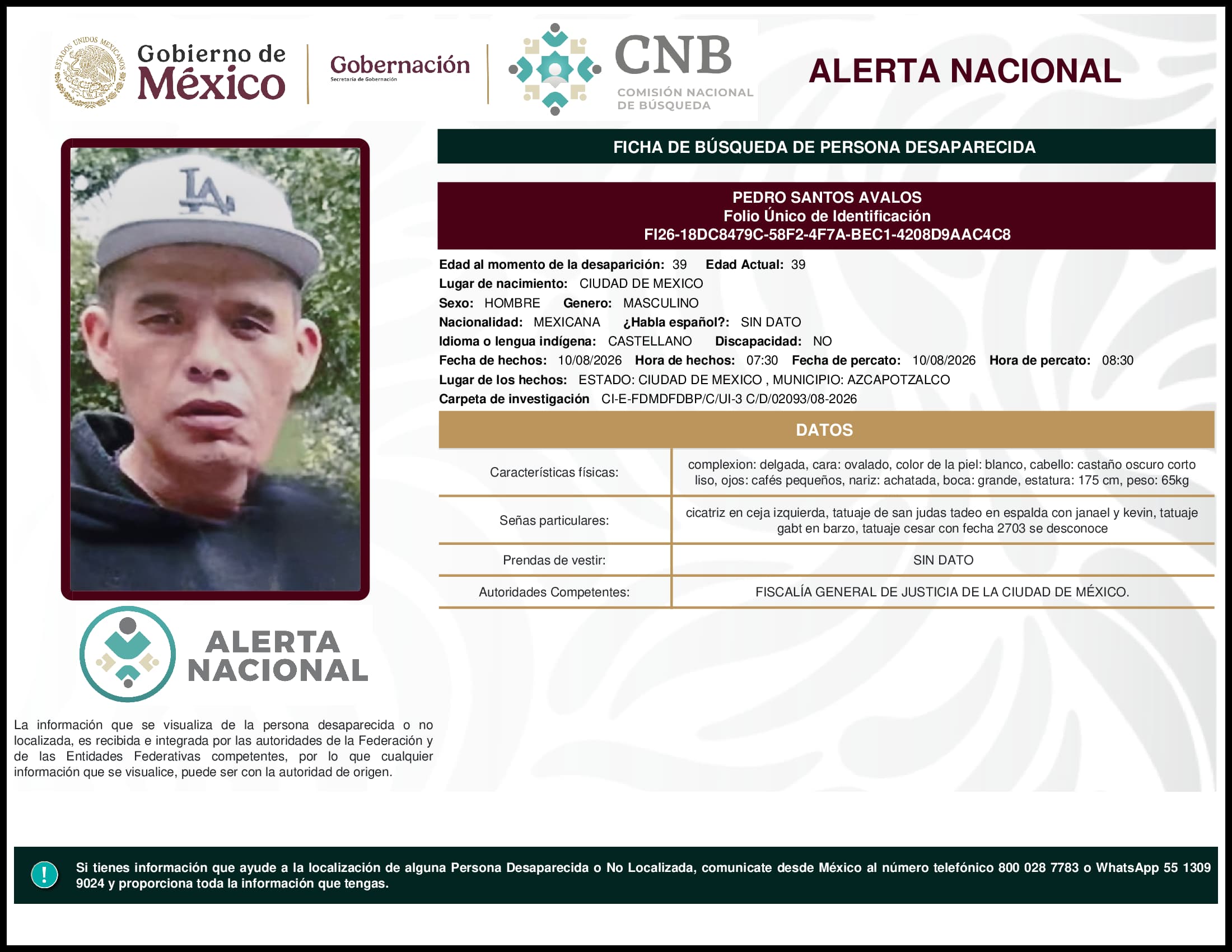 Persona desaparecida Pedro Santos Avalos