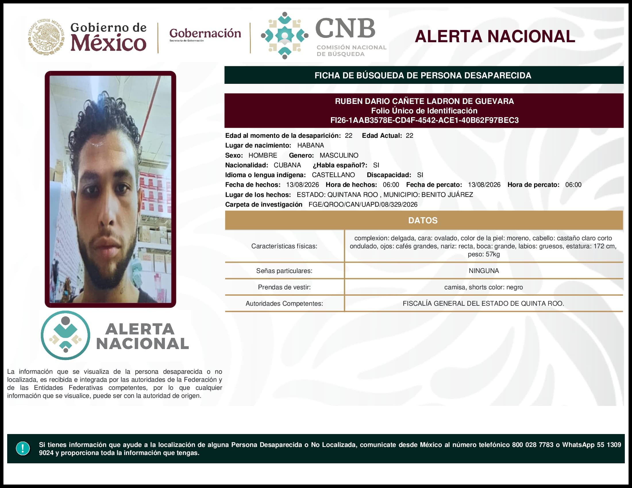 Persona desaparecida Ruben Dario Canete Ladron De Guevara