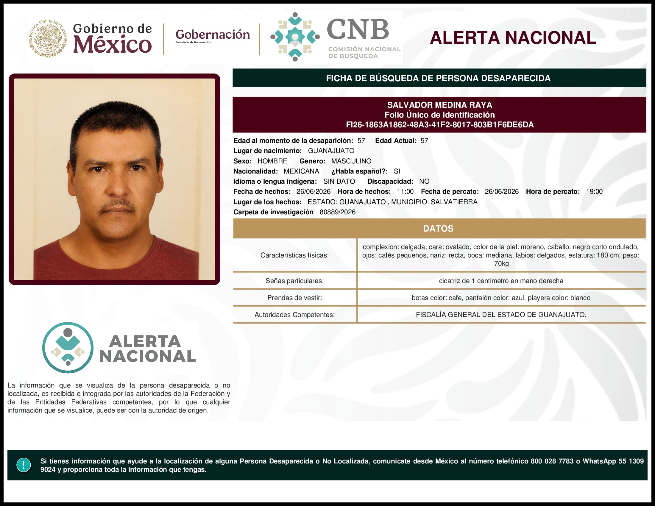 Persona desaparecida Salvador Medina Raya