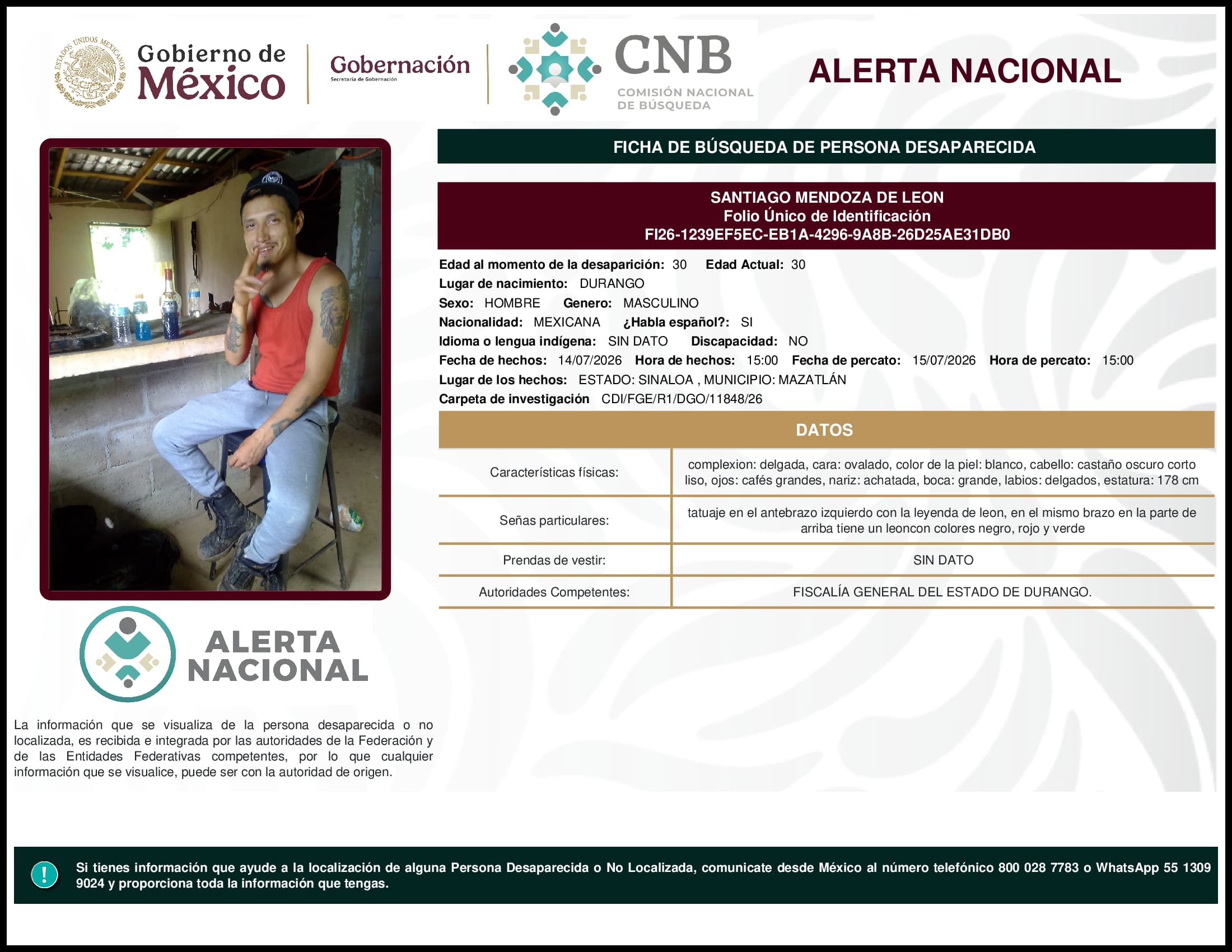 Persona desaparecida Santiago Mendoza De Leon