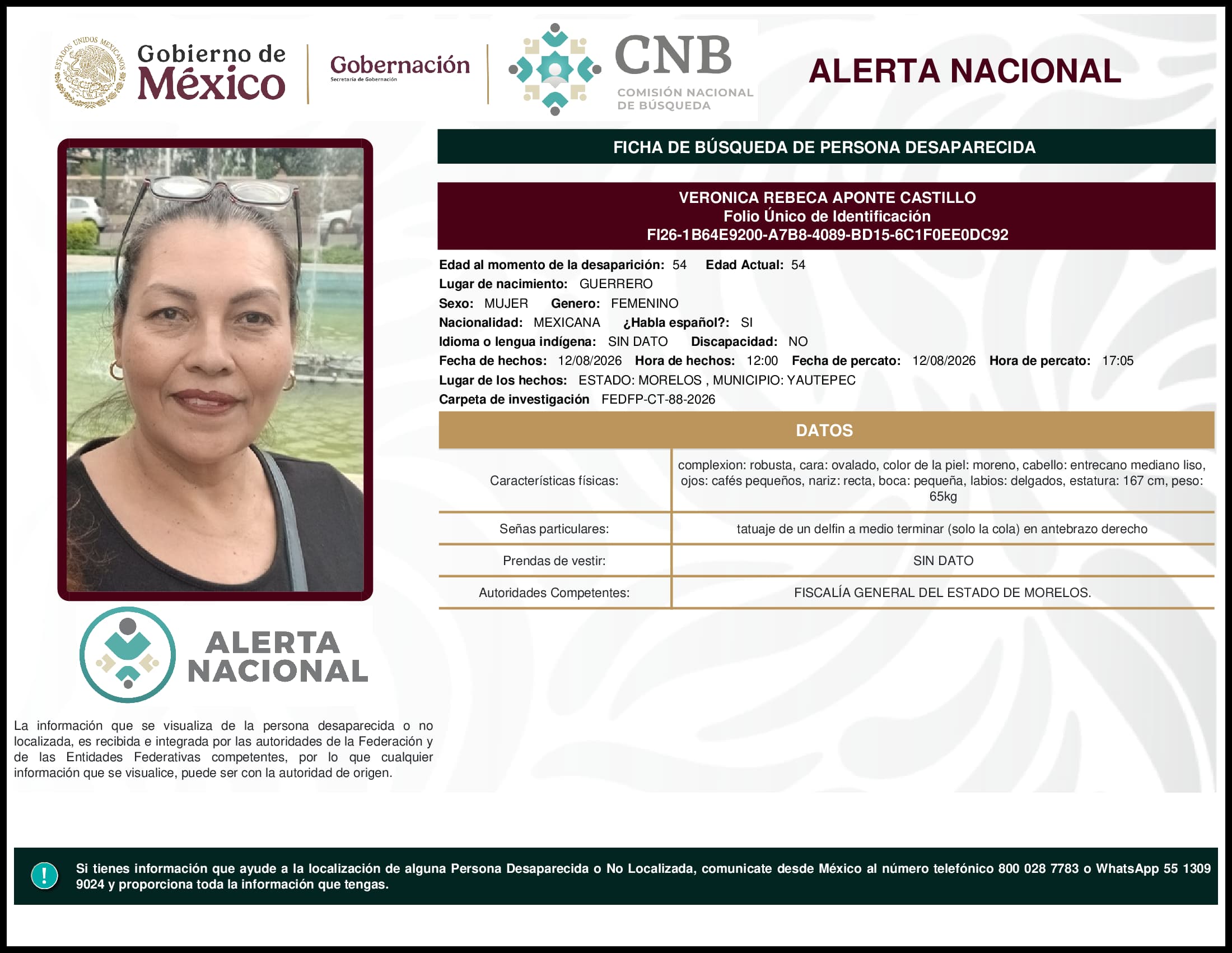 Persona desaparecida Veronica Rebeca Aponte Castillo