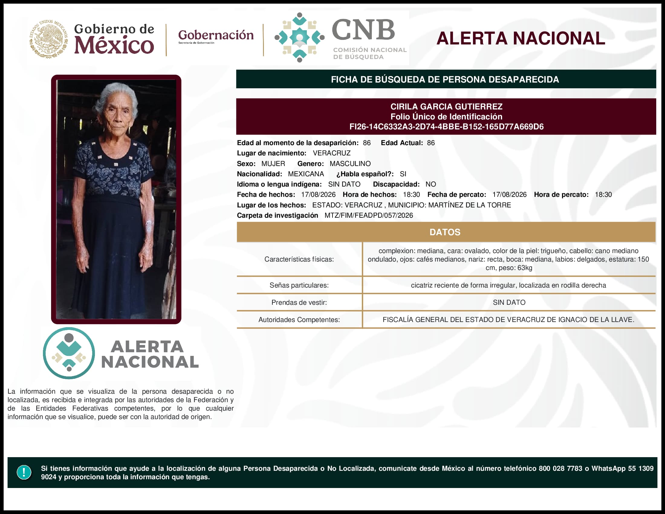 Persona desaparecida Cirila  Garcia  Gutierrez