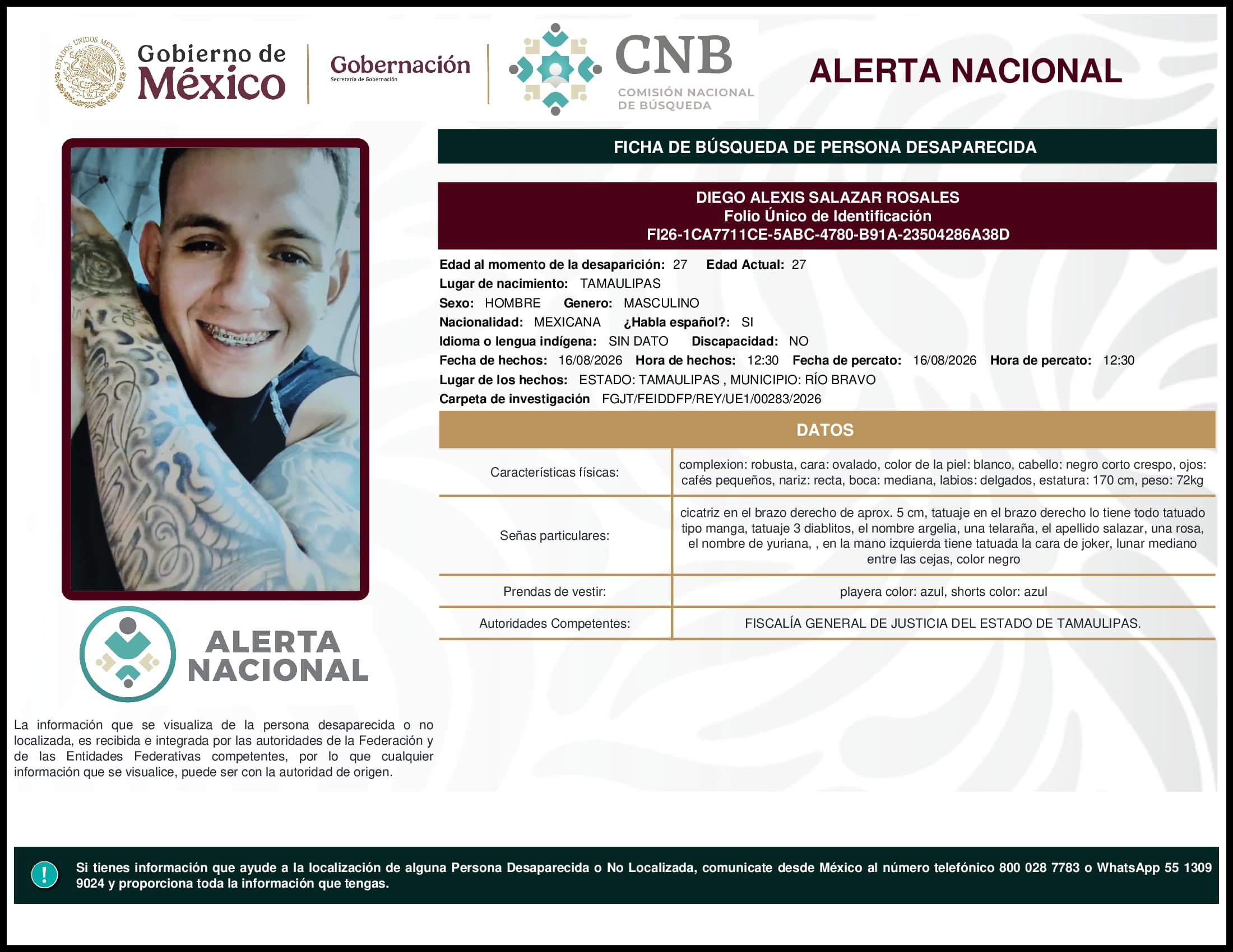 Persona desaparecida Diego  Alexis  Salazar  Rosales