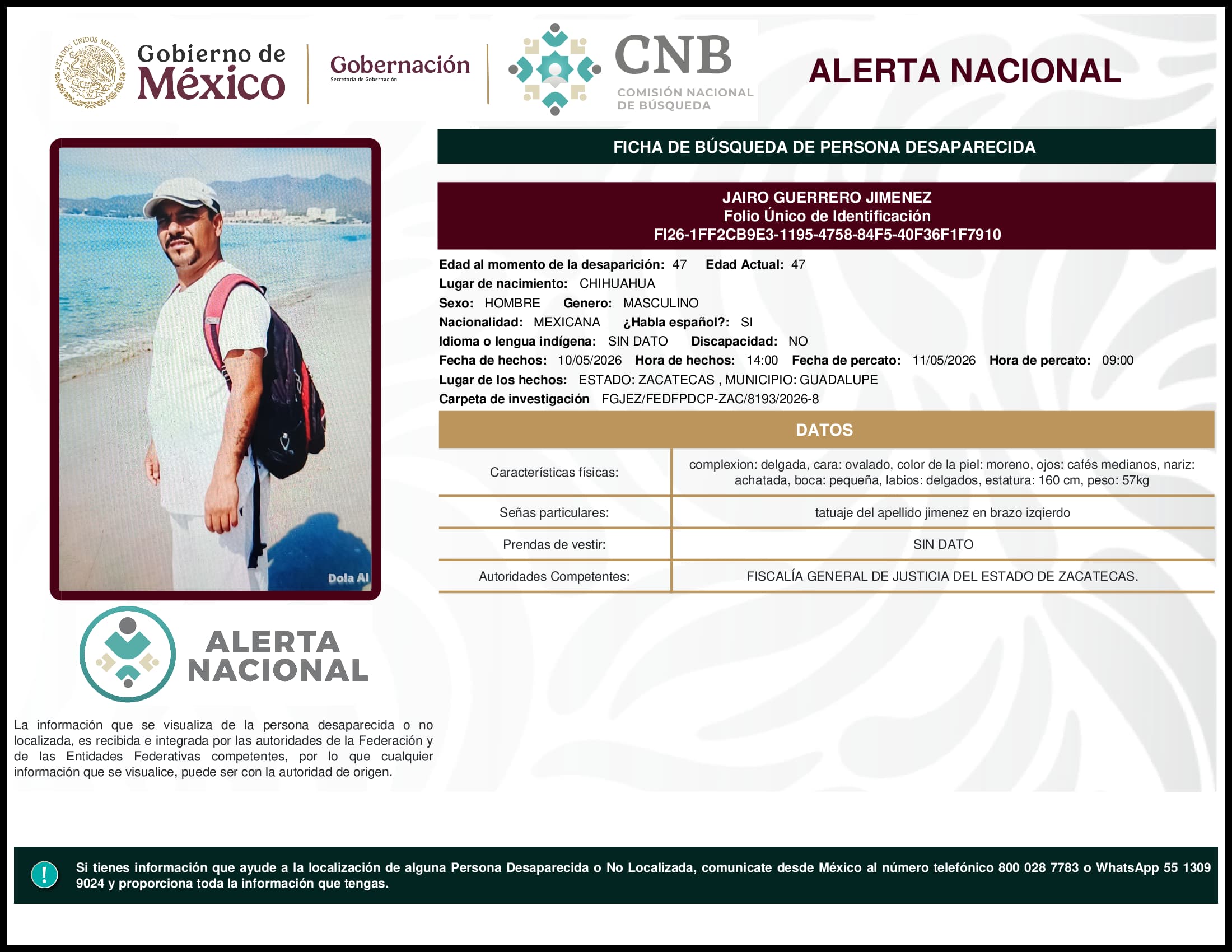 Persona desaparecida Jairo  Guerrero  Jimenez