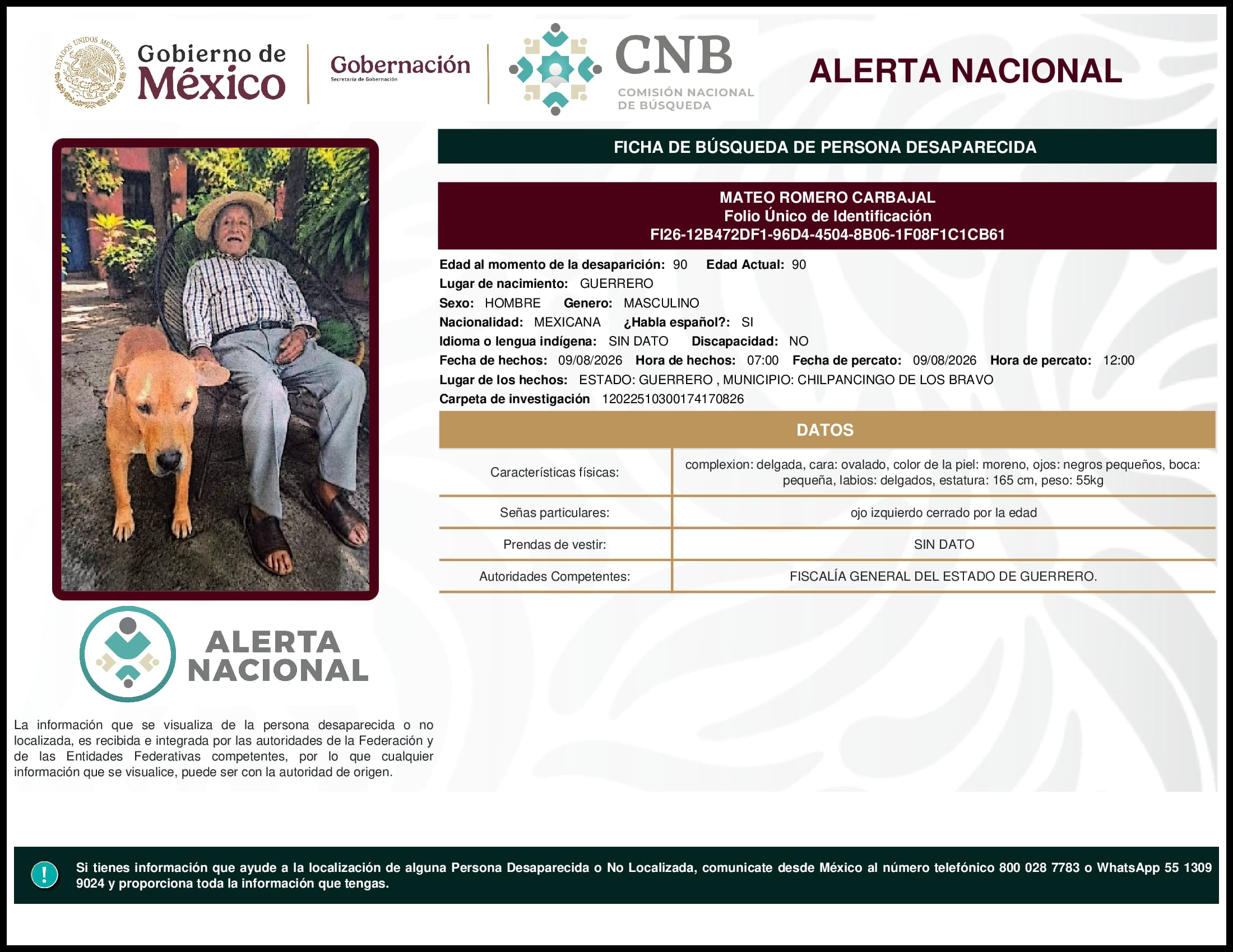 Persona desaparecida Mateo  Romero  Carbajal